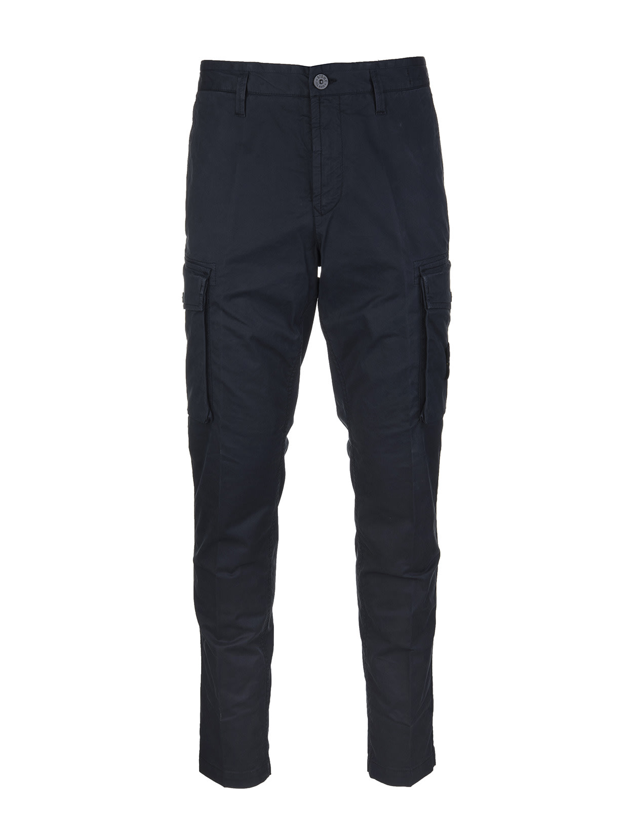 STONE ISLAND BLUE STRETCH-COTTON LOGO PATCH TAPERED CARGO TROUSERS,11844852