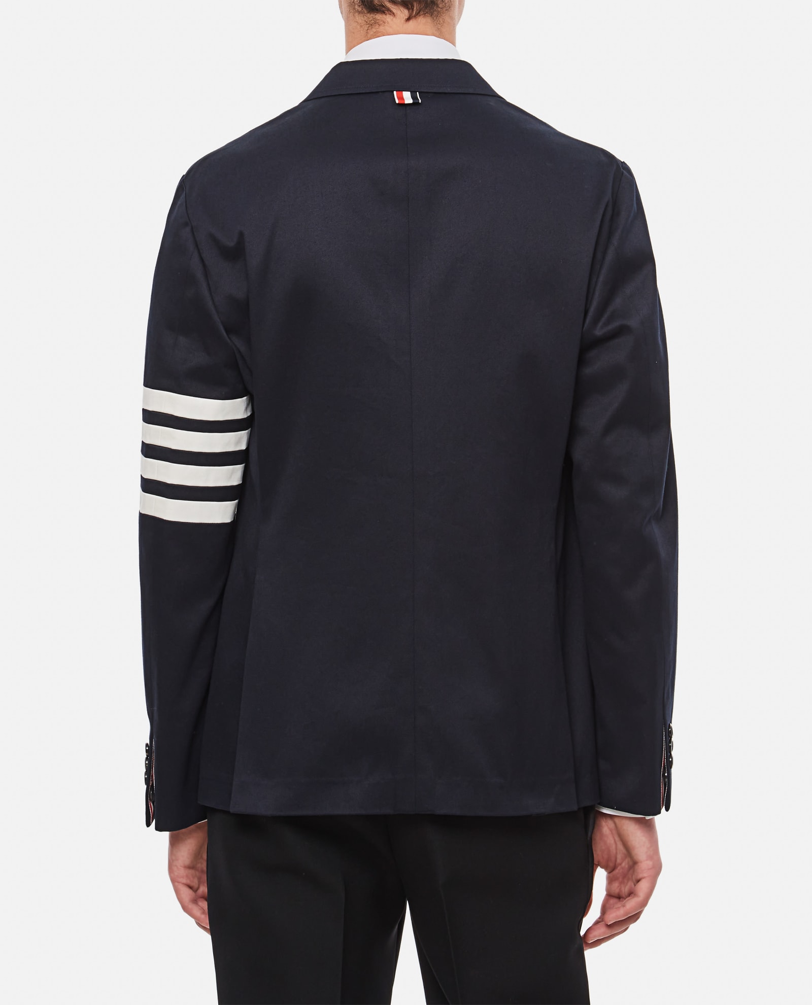 Shop Thom Browne Unconstructered Classic Sport Jacket W/ 4 Bar In Cotton Tw In Blue
