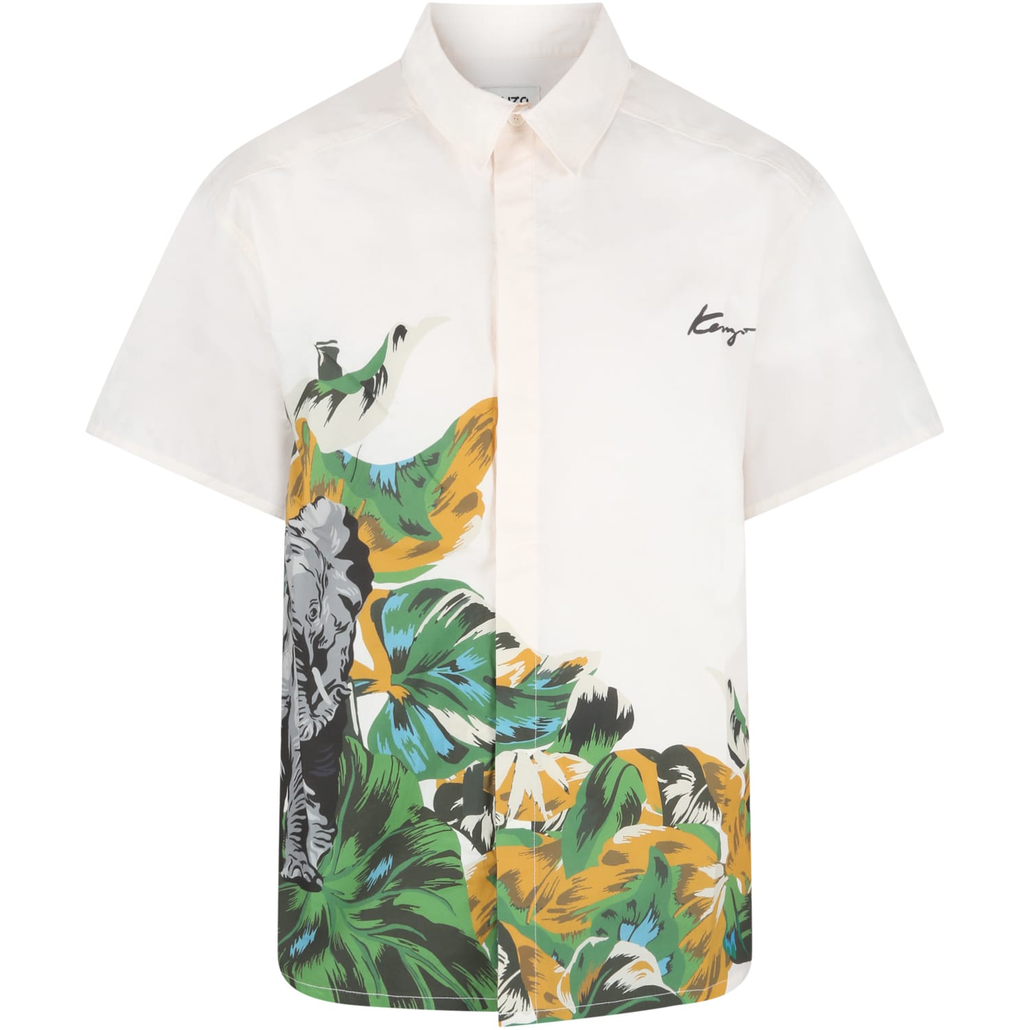 Kenzo Kids Ivory Shirt For Boy With Animals