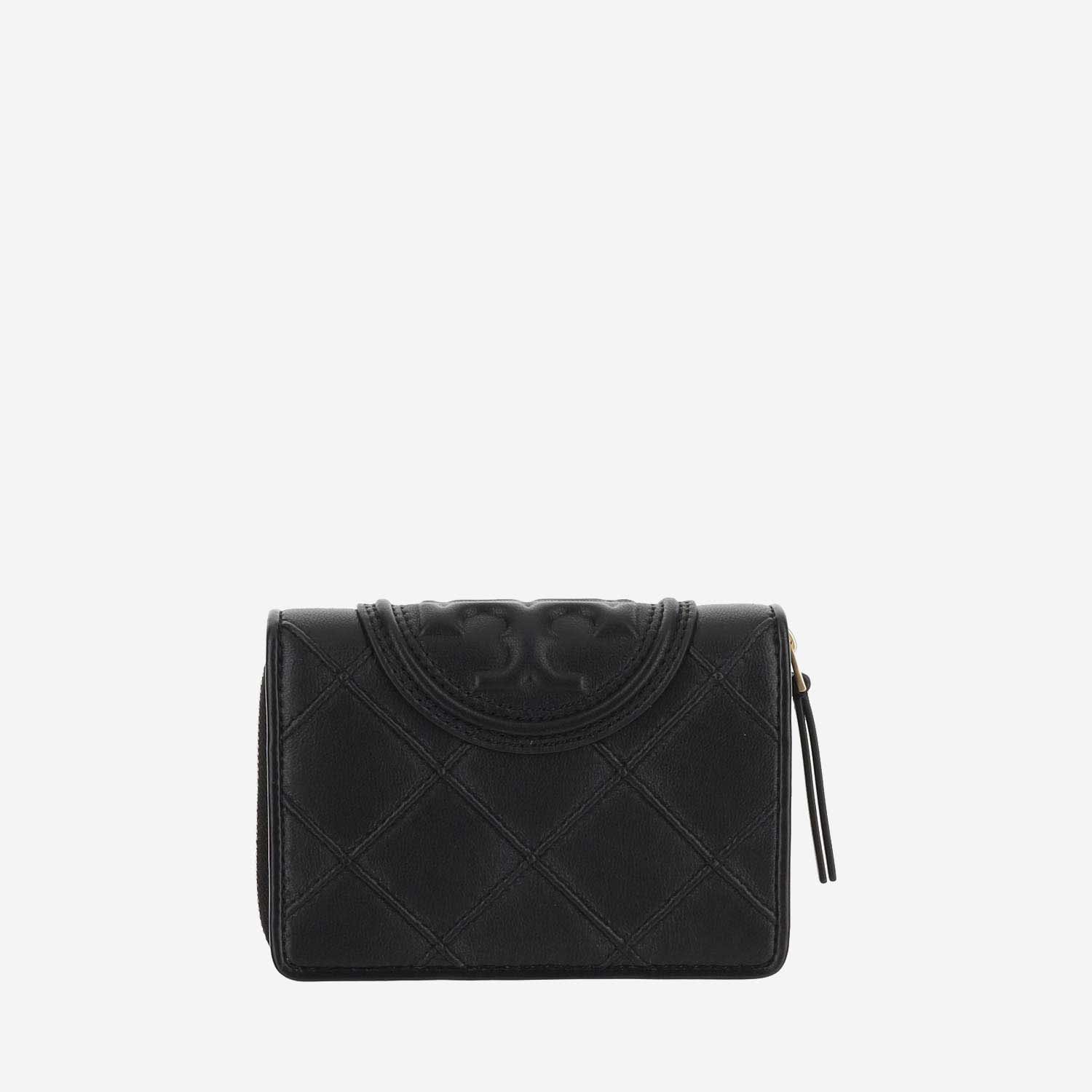 Shop Tory Burch Fleming Double Leather Wallet In Black