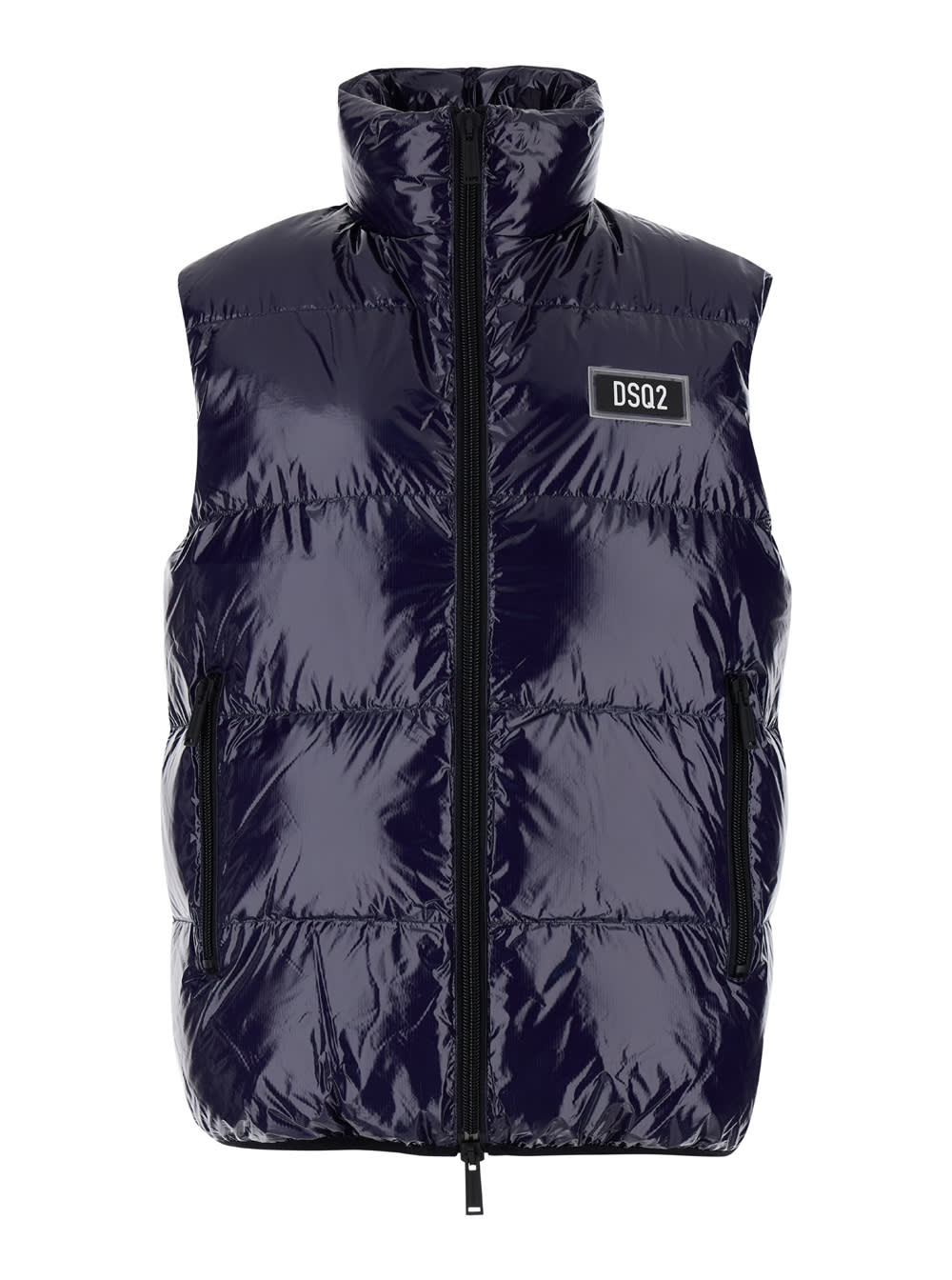 Shop Dsquared2 Blue Sleeveless Down Jacket With Dsq2 Logo Patch In Polyamide Man