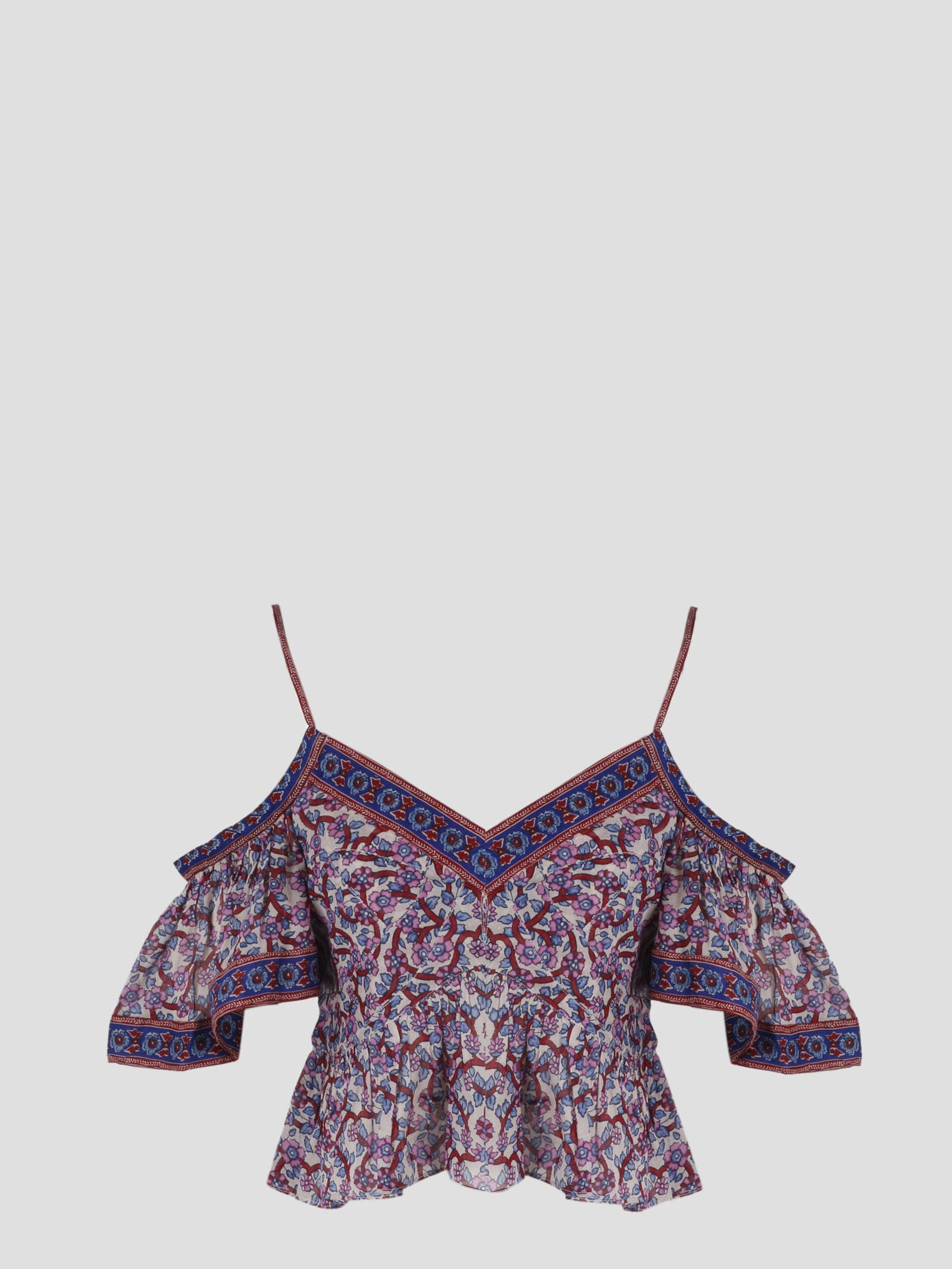 Isabel Marant Étoile Gurava Cold-shoulder Floral Cropped Top In Beige