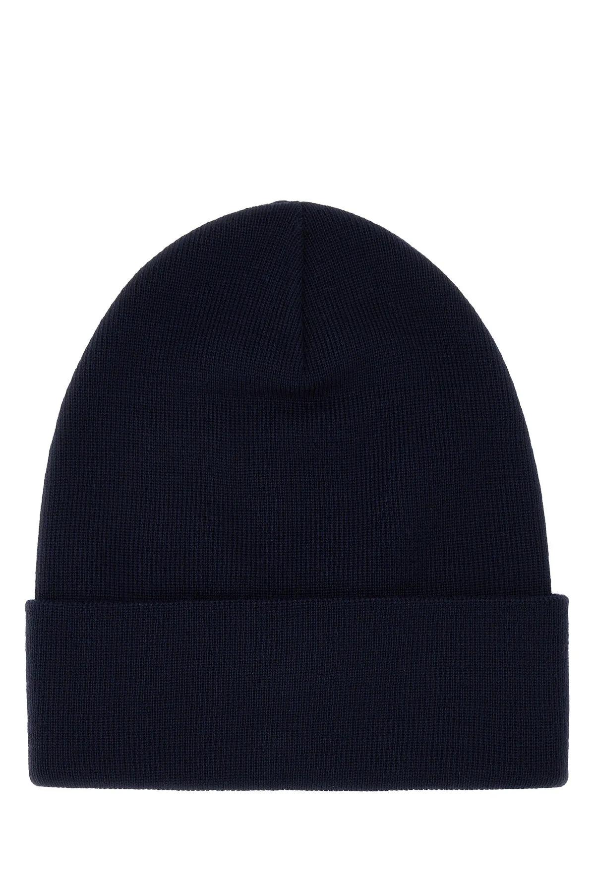 Shop Moncler Navy Blue Wool Beanie Hat