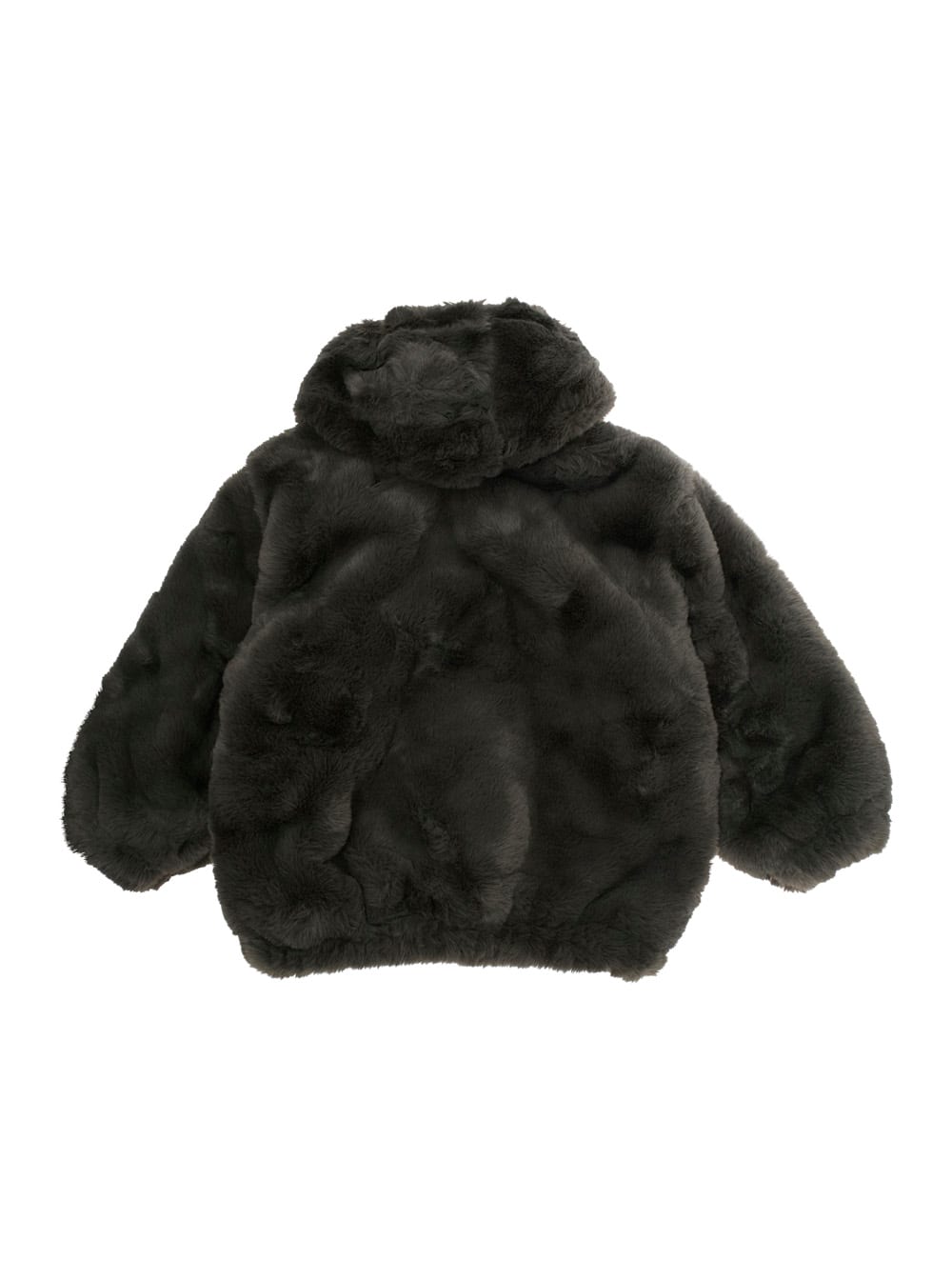 Mini Rodini Grey Jacket With Logo Patch On The Front In Faux Fur Boy In Gray