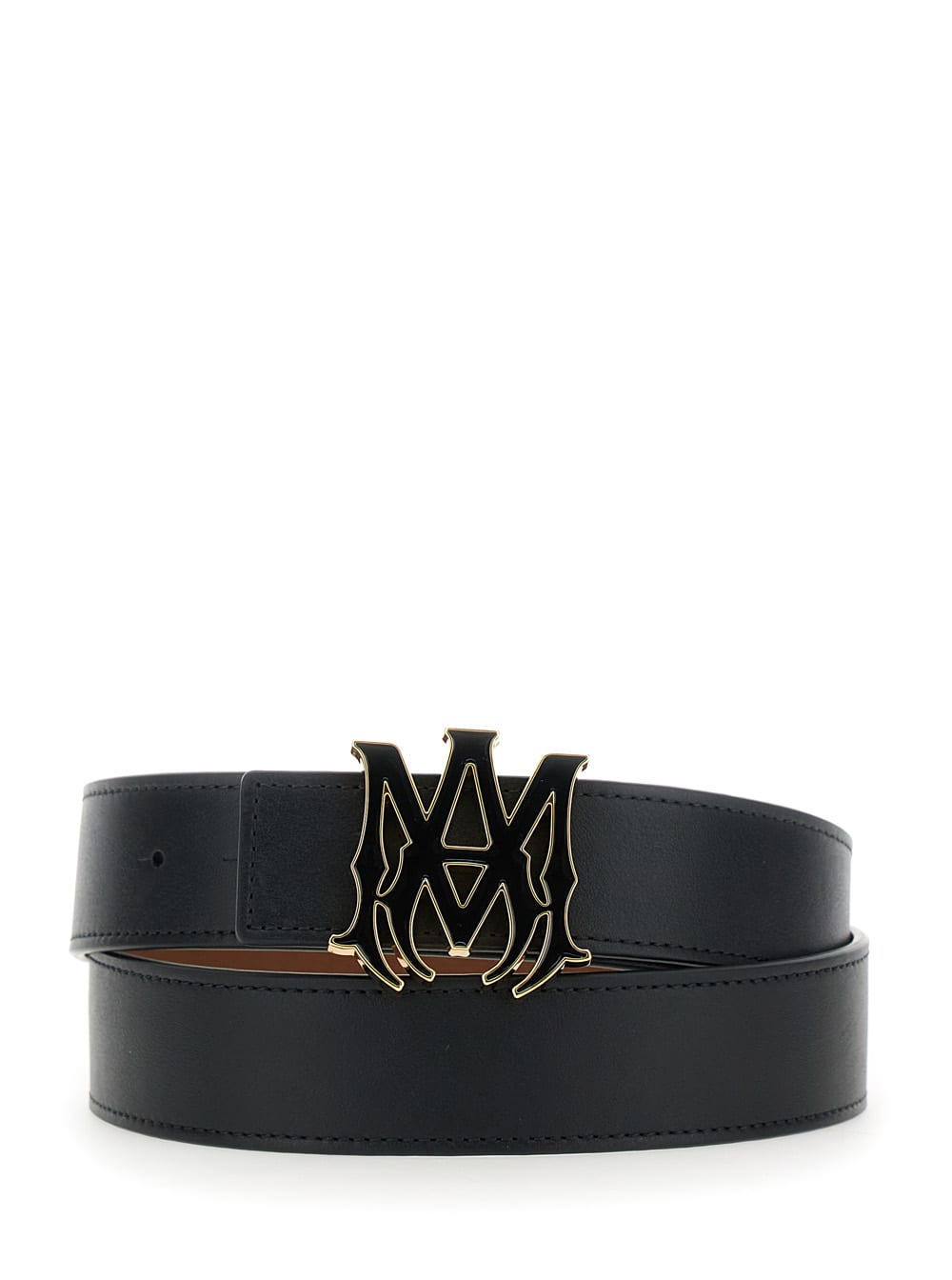 Amiri Black Belt With Logo Plaque On The Front In Leather Man In Black