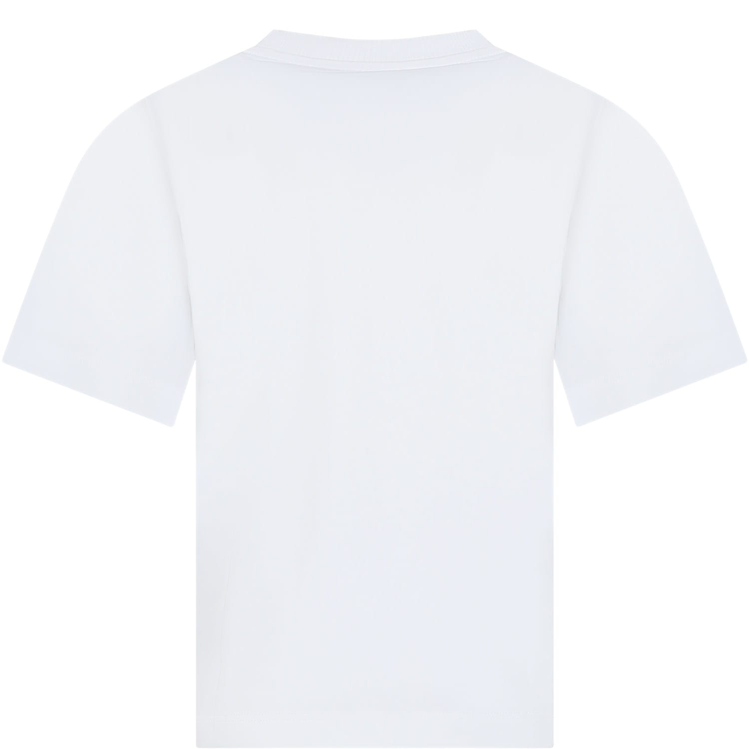 Shop Moschino White T-shirt For Kids With Multicolor Print And Logo