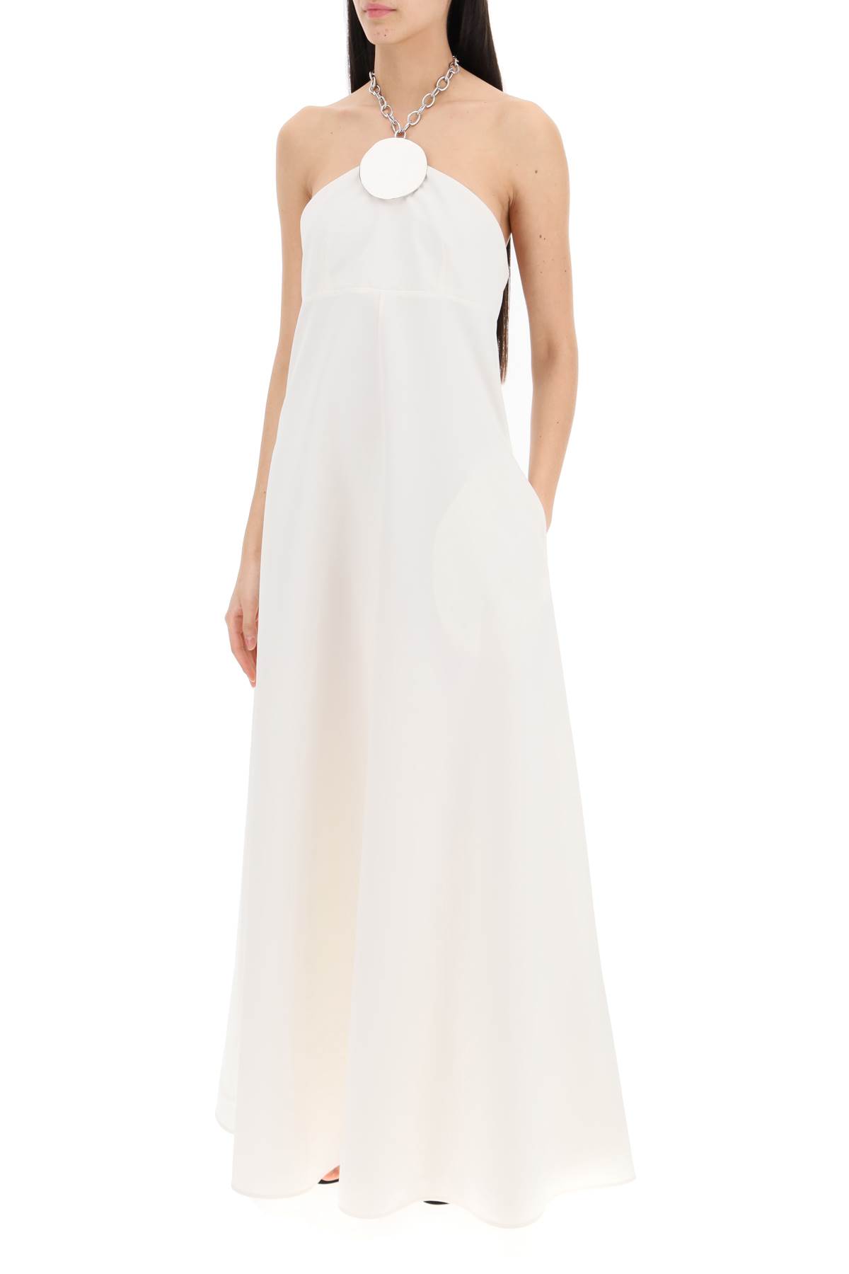 Shop Jil Sander Long Dress With Necklace In Porcelain (white)