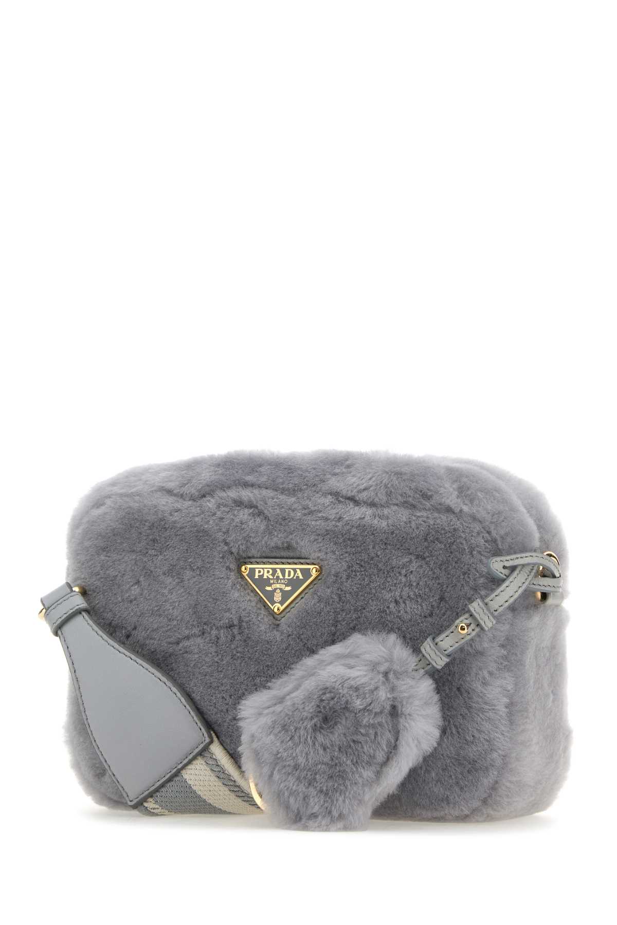Shop Prada Grey Shearling Crossbody Bag In Fiordaliso
