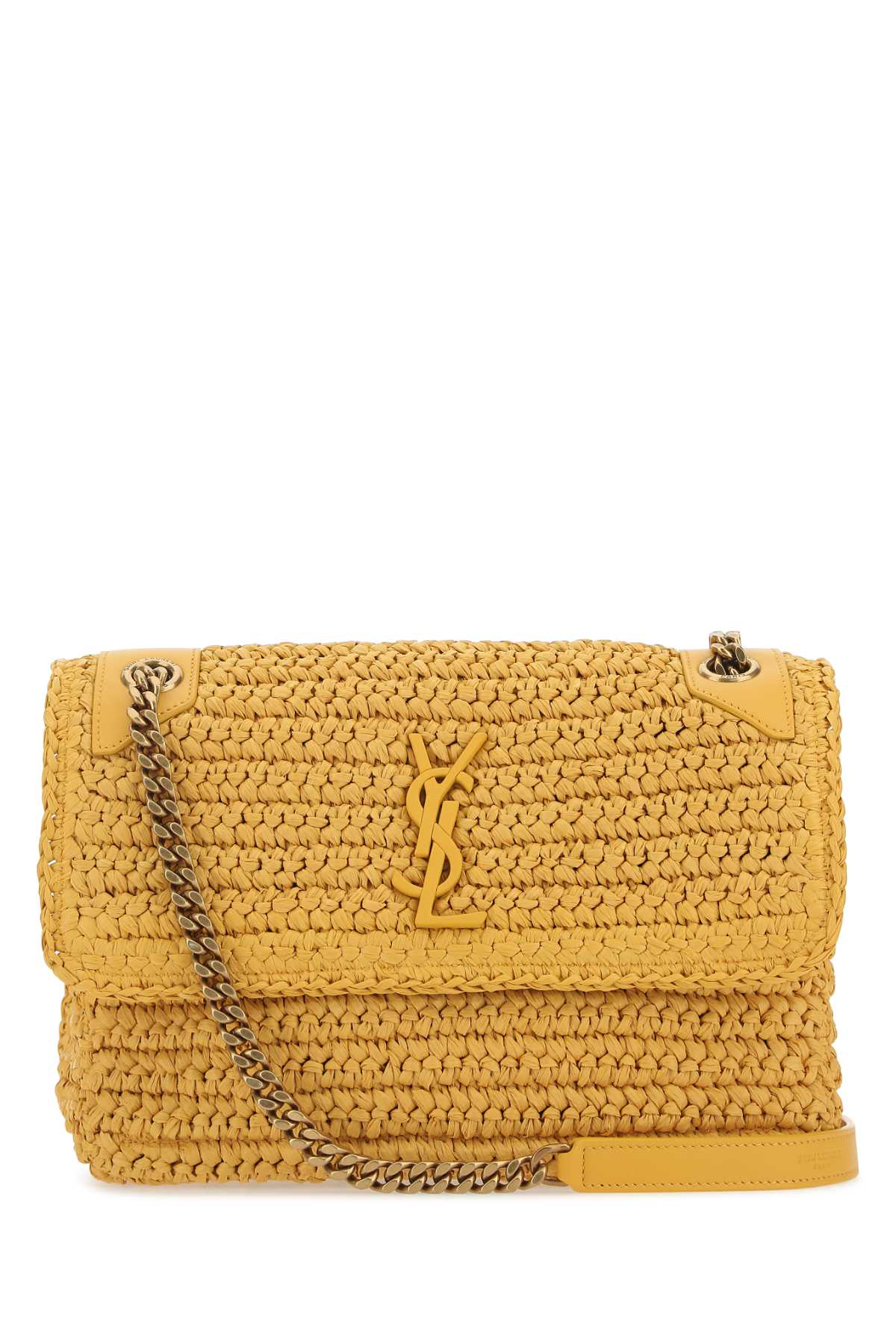 Shop Saint Laurent Yellow Raffia Medium Niki Shoulder Bag In 7018