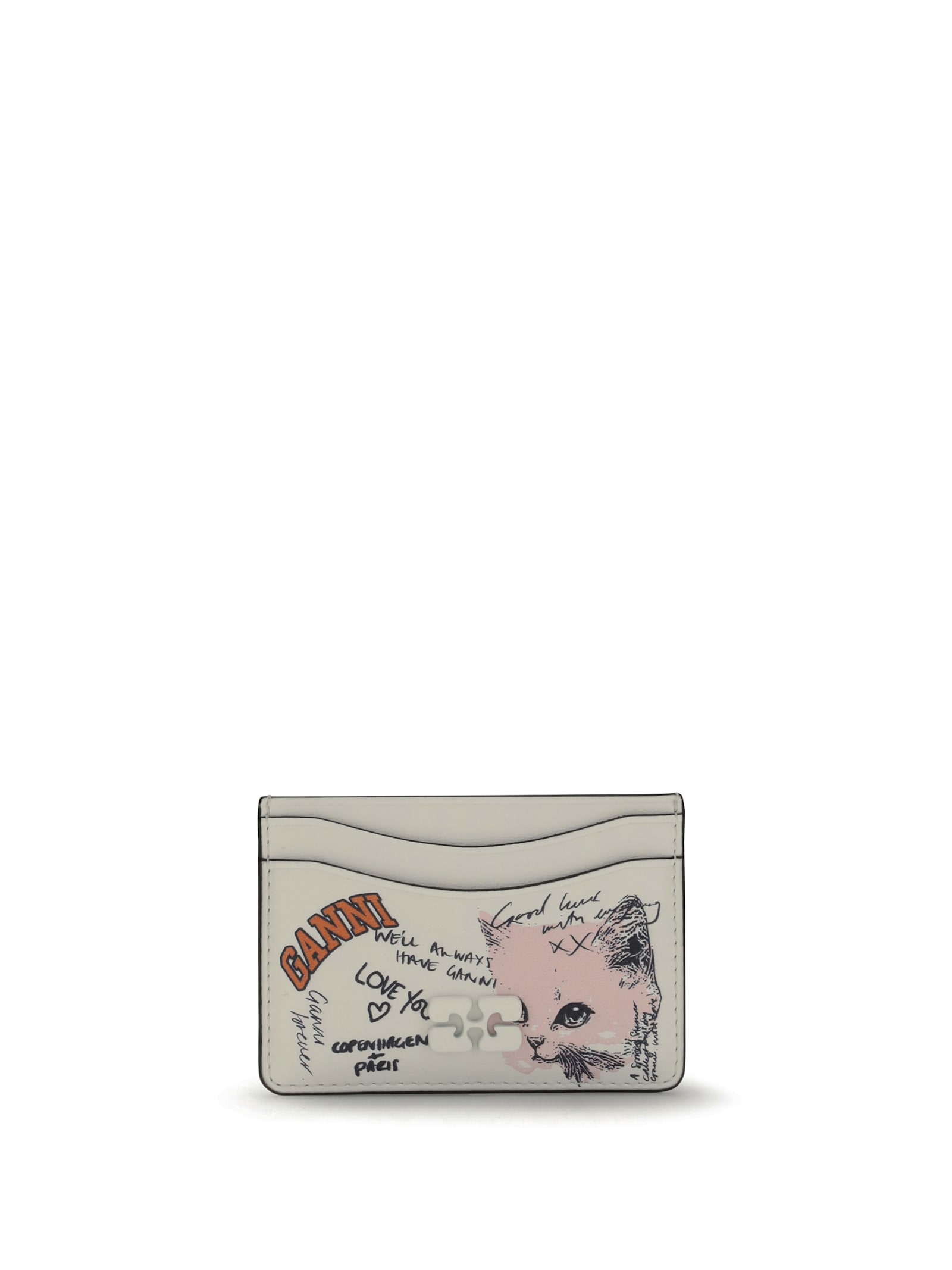 Ganni Card Holder Cat Signature In Gray