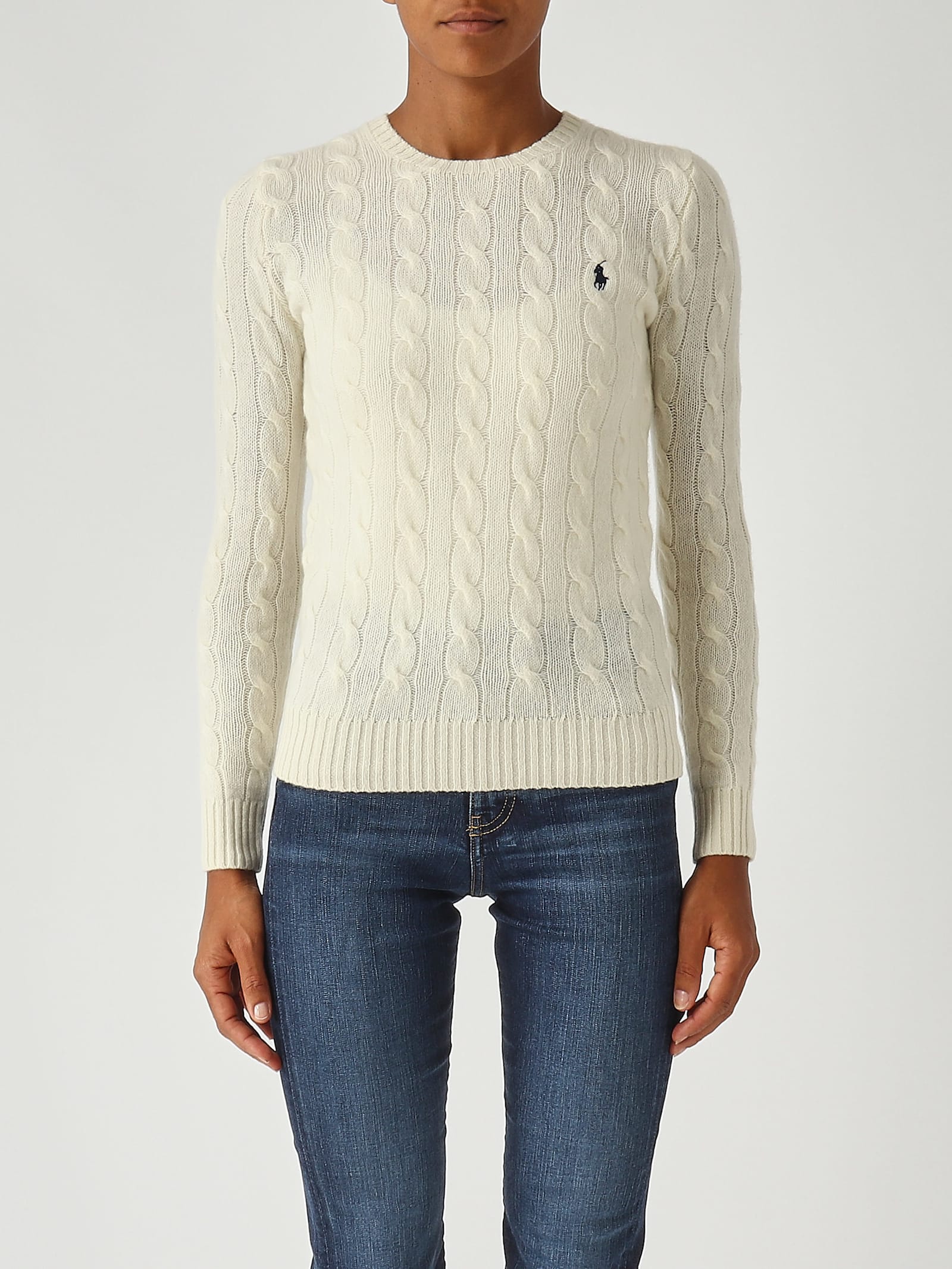 Polo Ralph Lauren Over-size Girocollo A Trecce In Lana E Cachemire Sweater In White