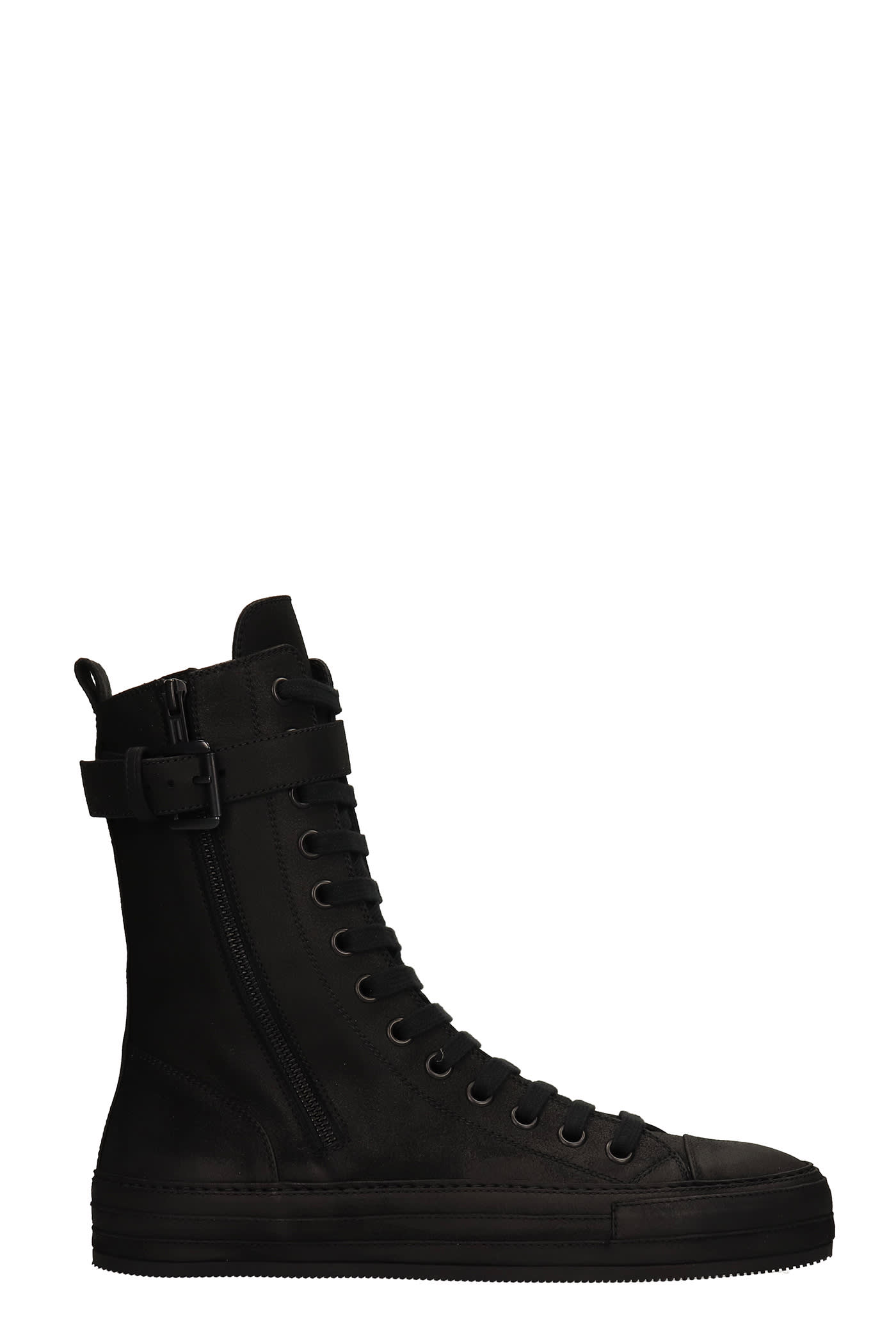 ANN DEMEULEMEESTER RAVEN HIGH SNEAKERS IN BLACK LEATHER