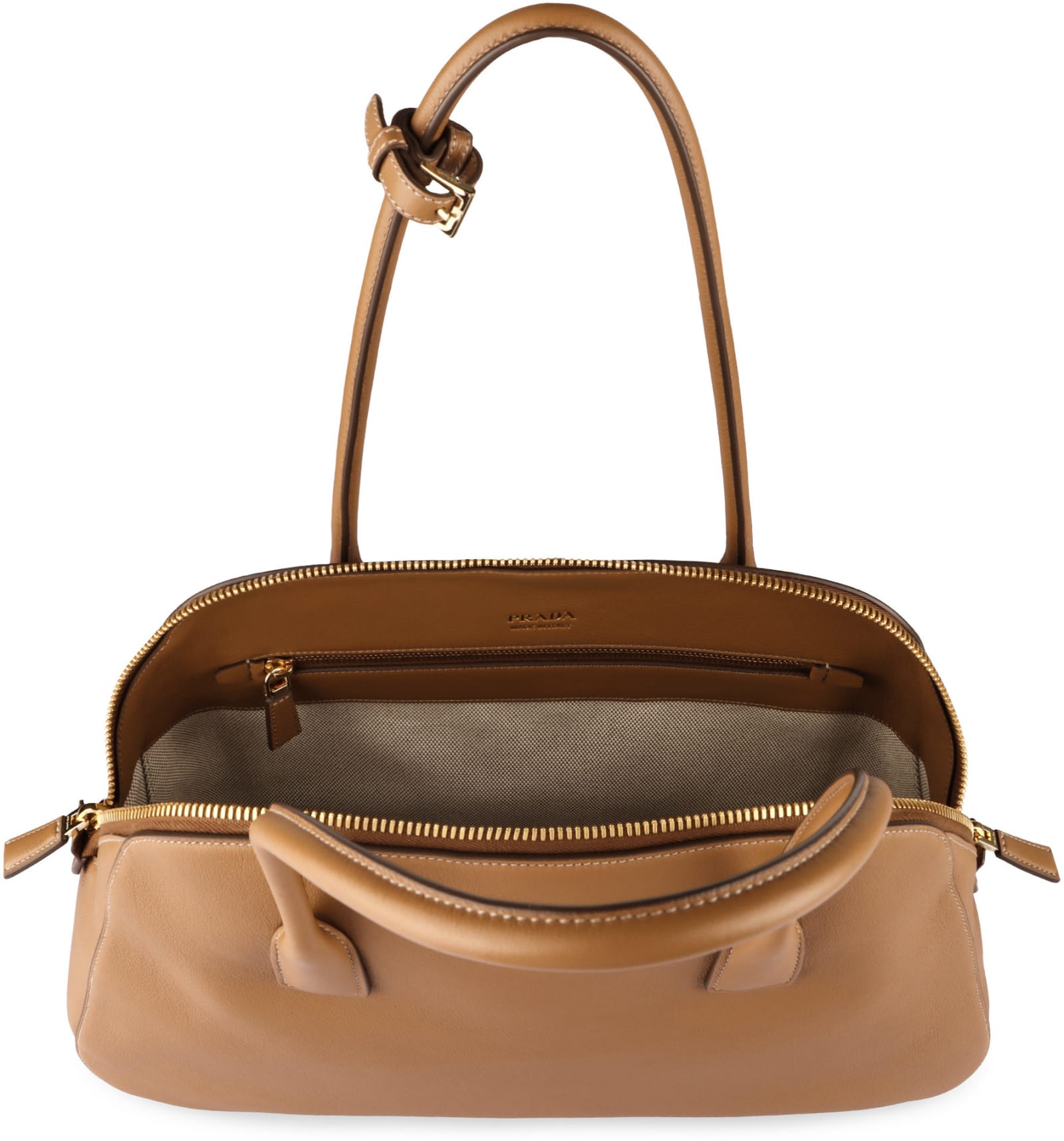 Shop Prada Medium Leather Tote In Camel