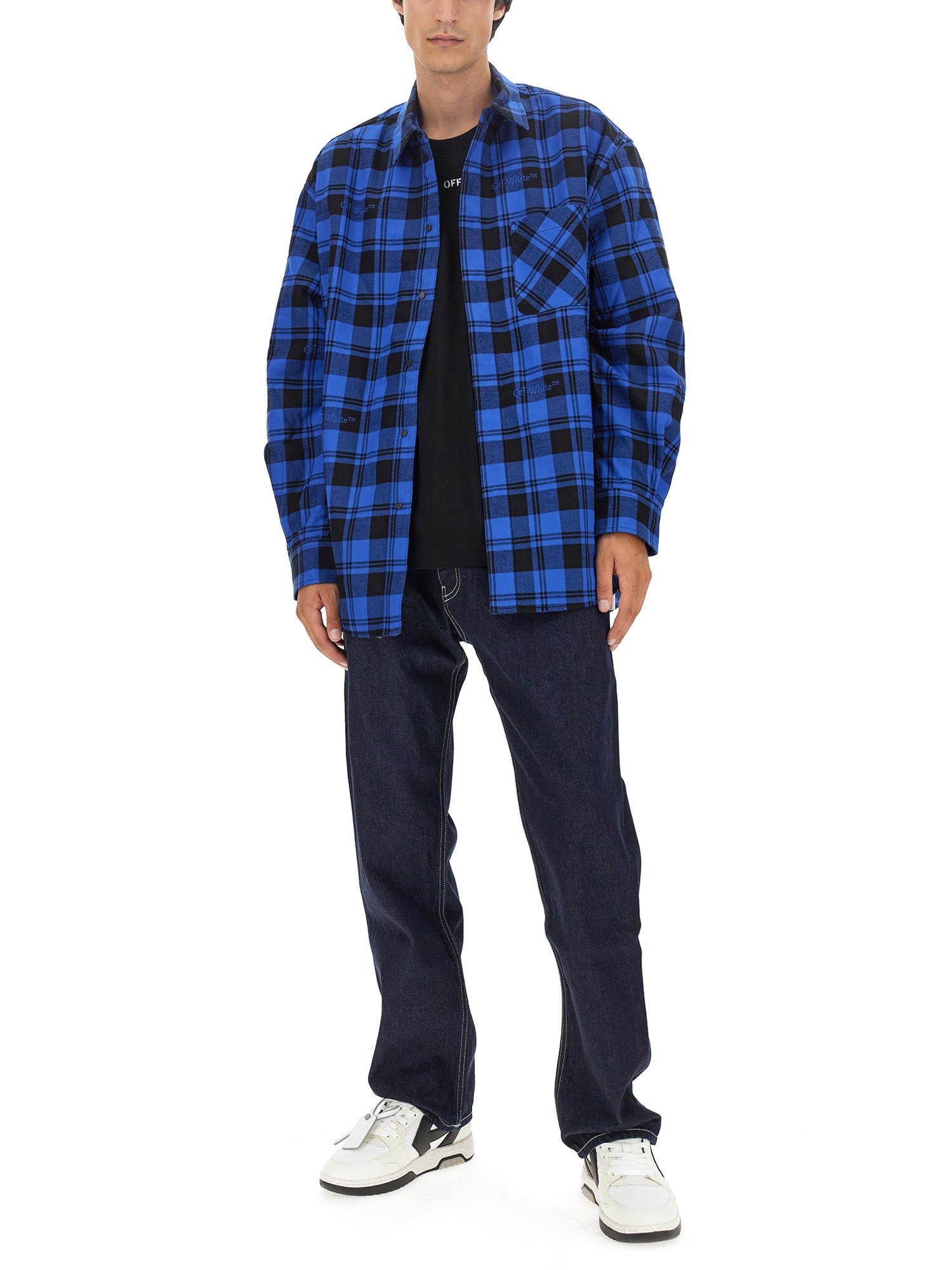 Off-white Checkered Lined Flannel Overshirt In Blue