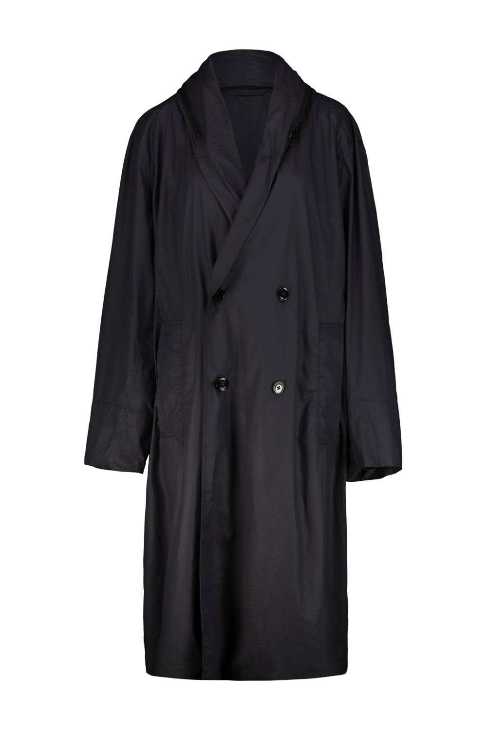 Shop Lemaire Hooded Raincoat In Blue Black