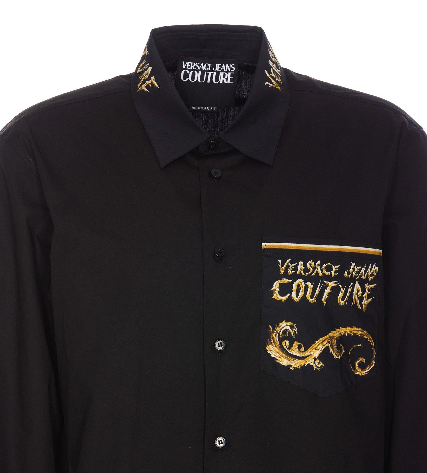 Shop Versace Jeans Couture Chrome Couture-printed Poplin Shirt In Black