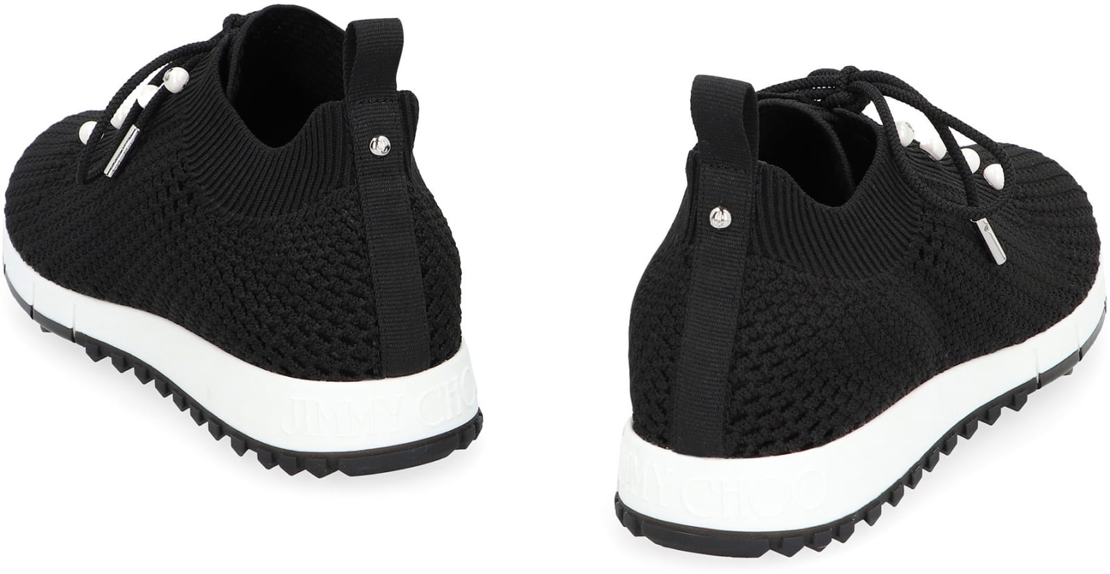 Jimmy Choo Cashmere Knit Sneakers Pearl Embellishments In Black