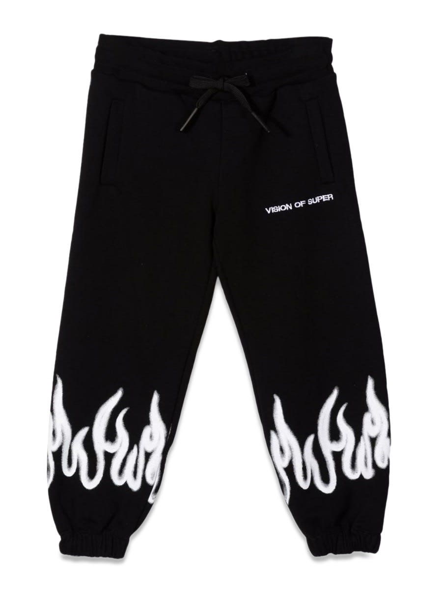 Shop Vision Of Super Black Pants Kids With White Spray Flames