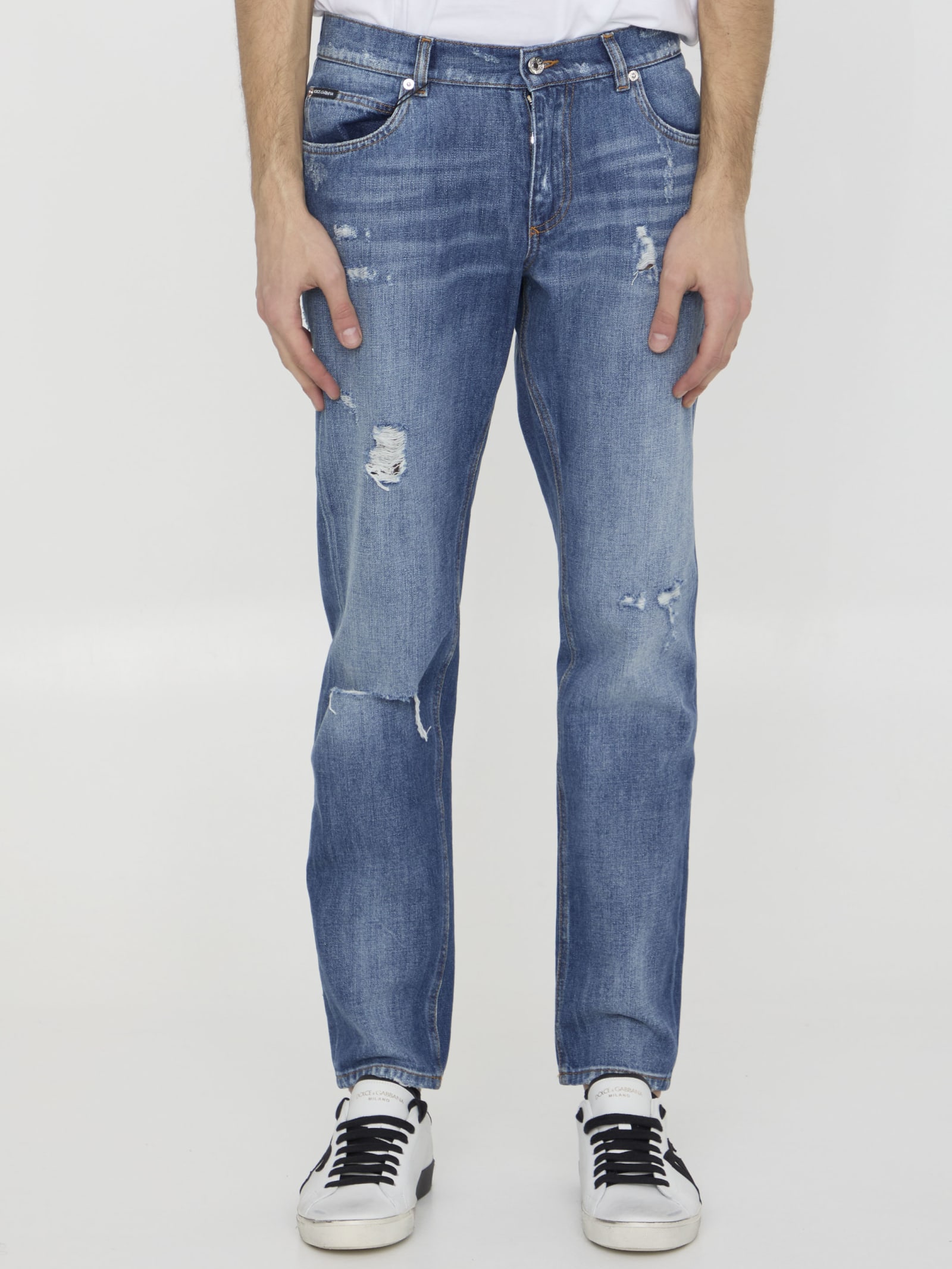 Dolce & Gabbana Distressed Denim Jeans In Light Blue