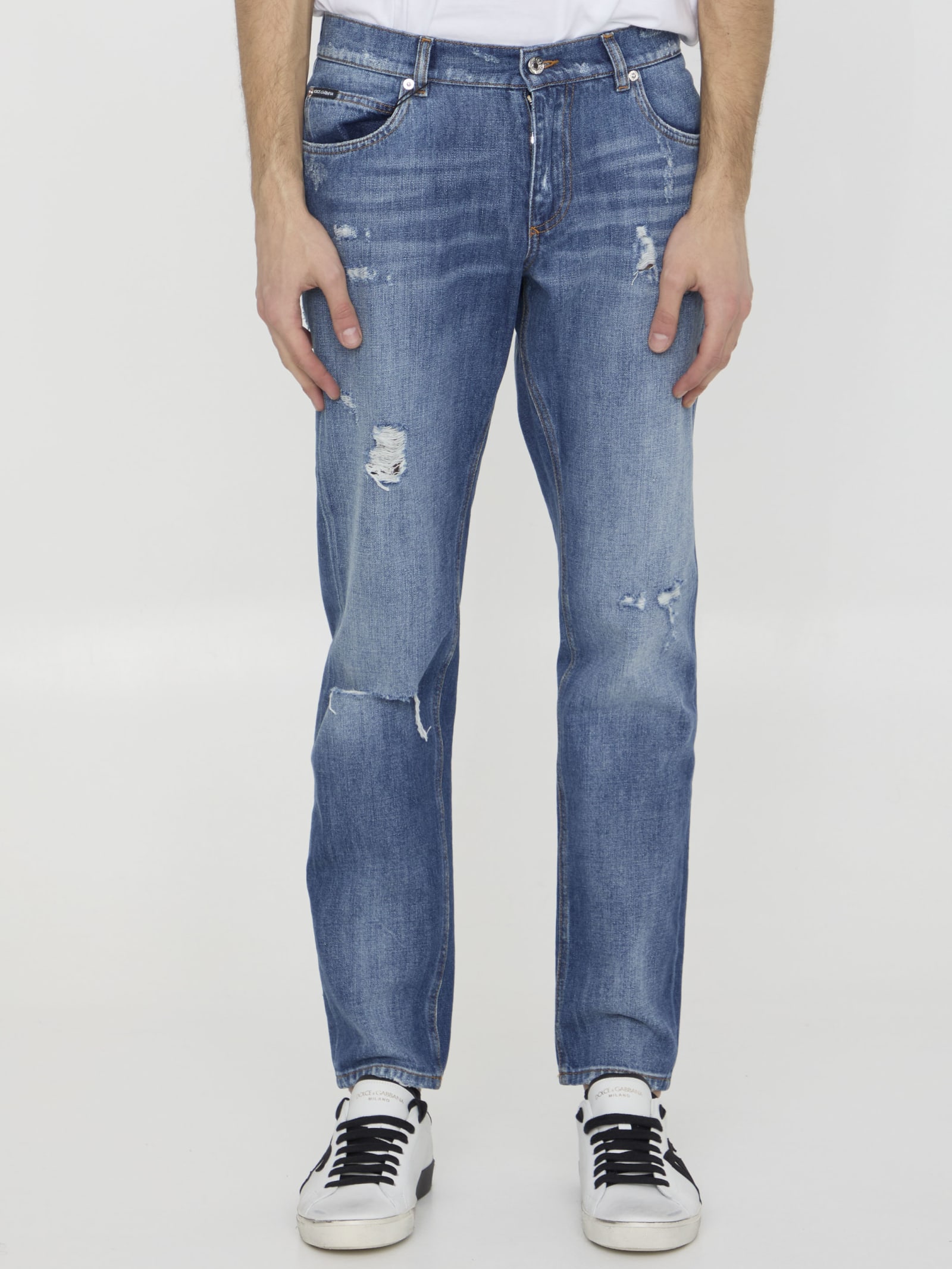 Shop Dolce & Gabbana Distressed Denim Jeans In Light Blue