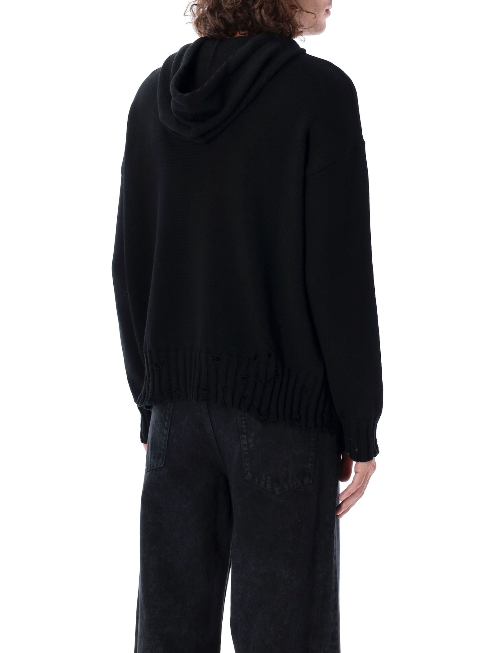 Marni Deconstructed Contrast-stitch Relaxed-fit Cotton Knitted Jumper In Black