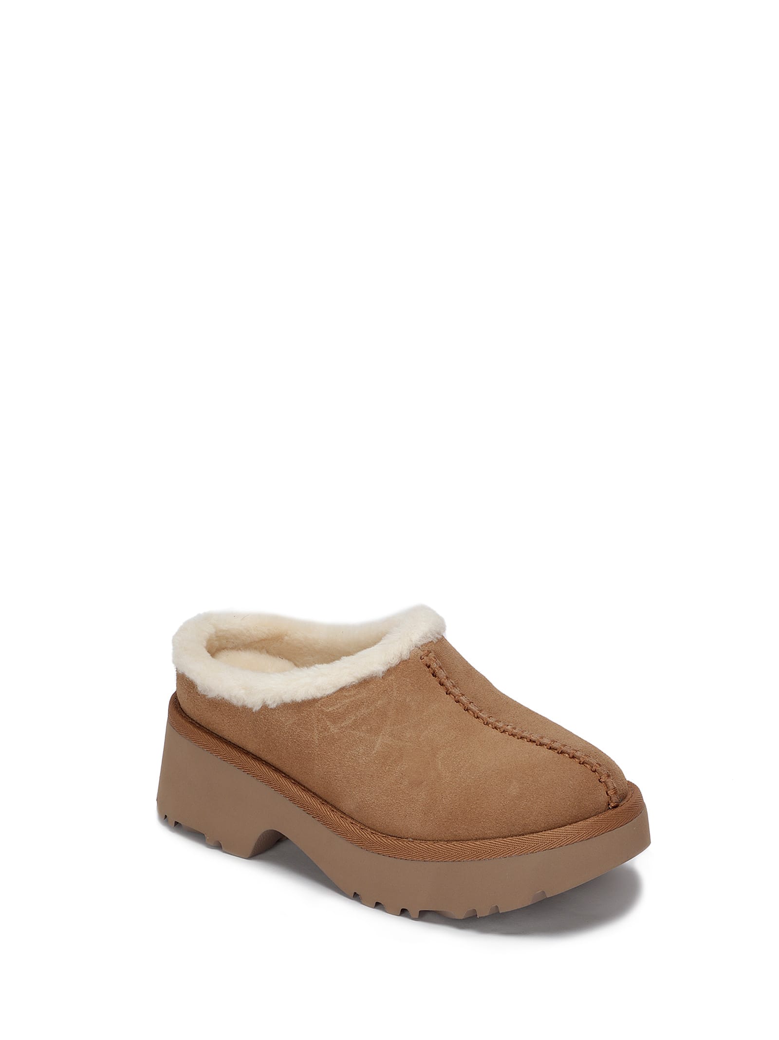 Ugg Womens Faux Fur Lined Leather Clogs In Brown