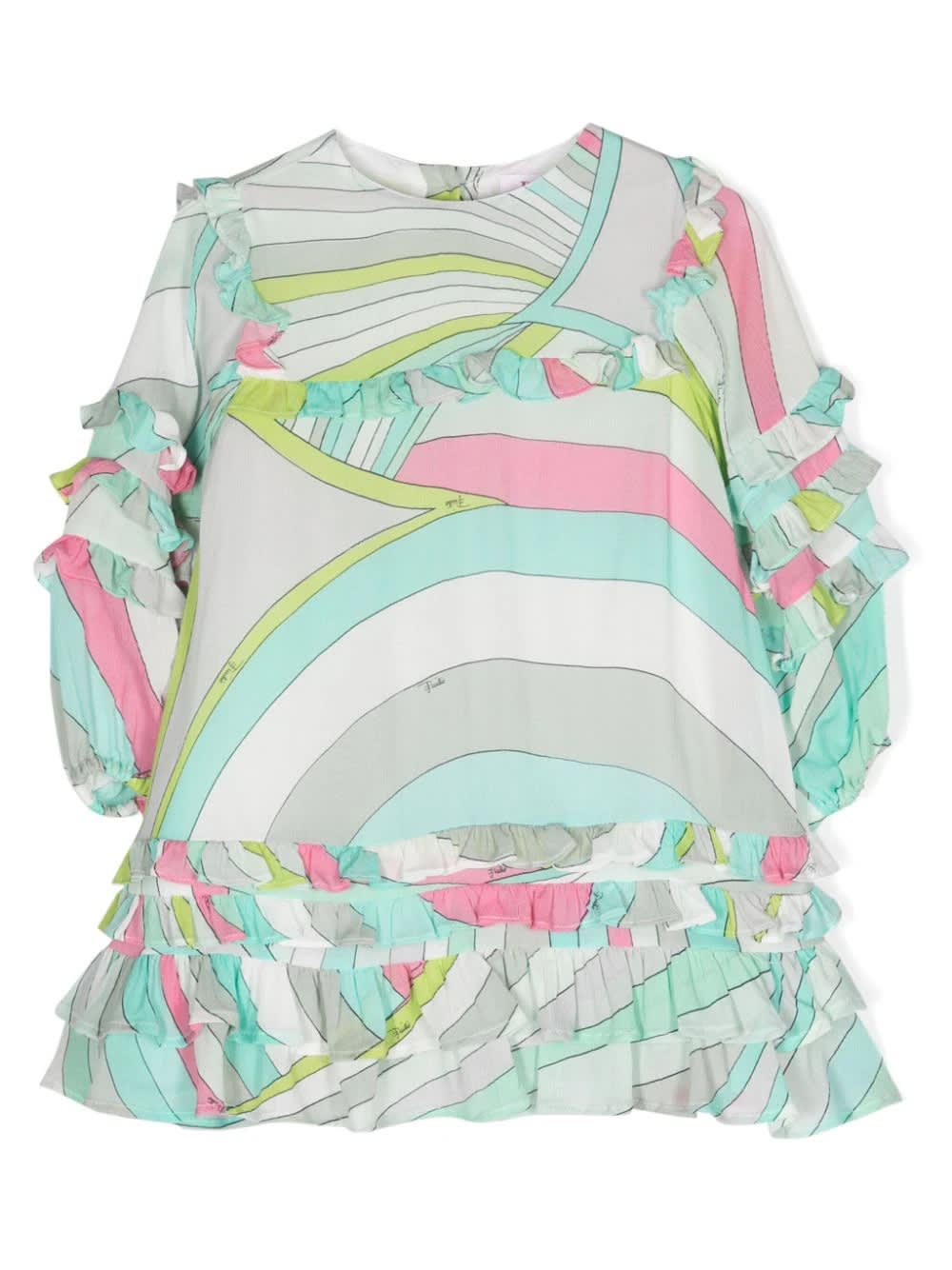 Pucci Babies' Short Dress With Print In Light Blue