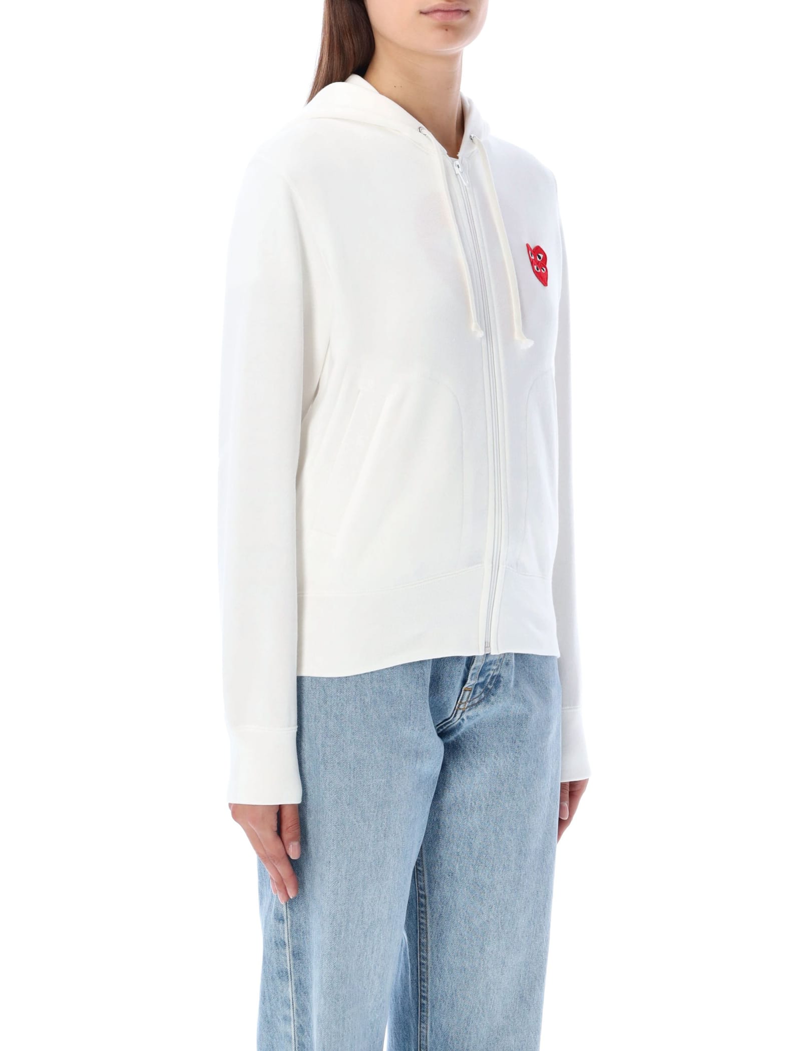 Shop Comme Des Garçons Play Double Heart Zipped Hoodie In White