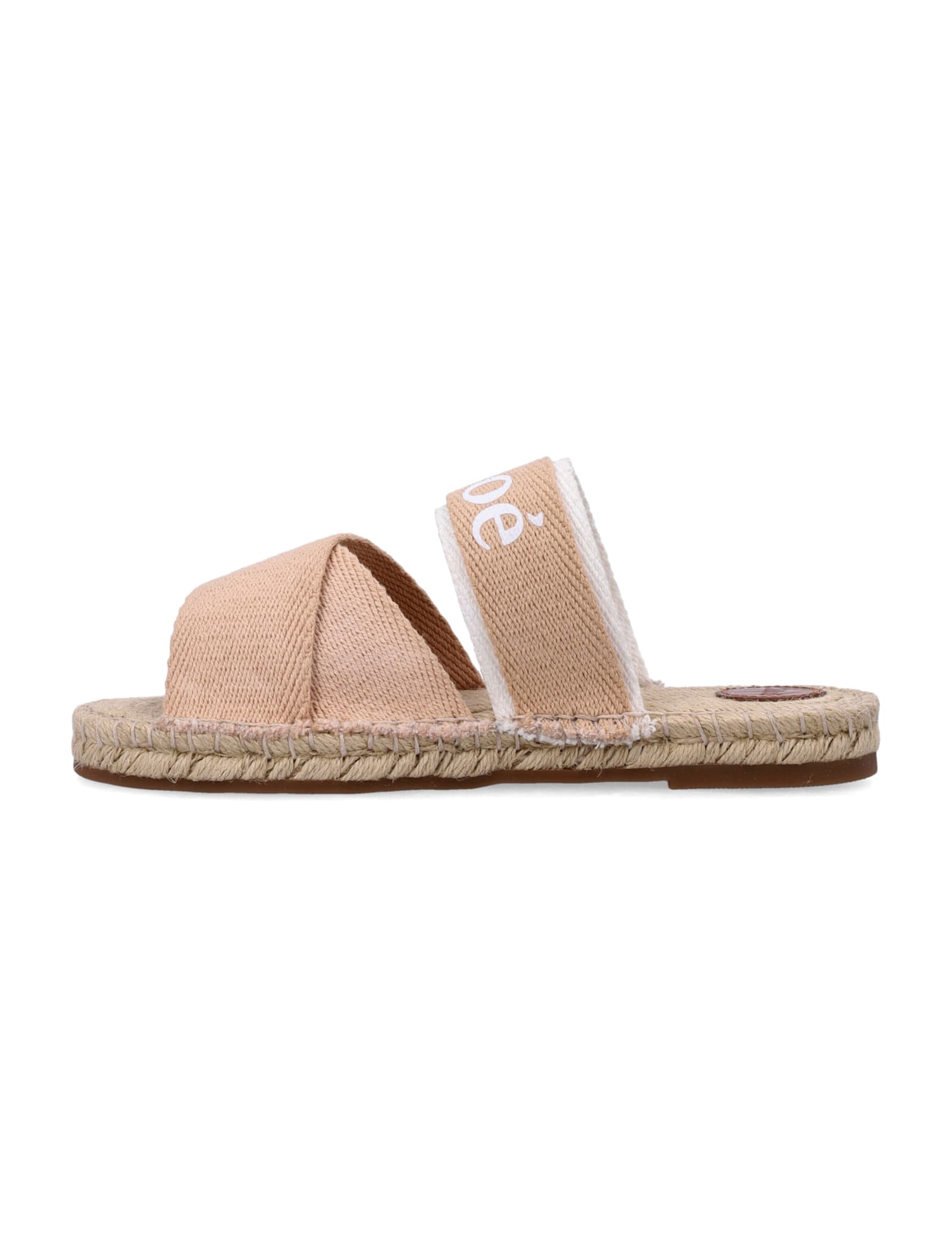Chloé Kids Logo Canvas Espadrille Slides In Stone