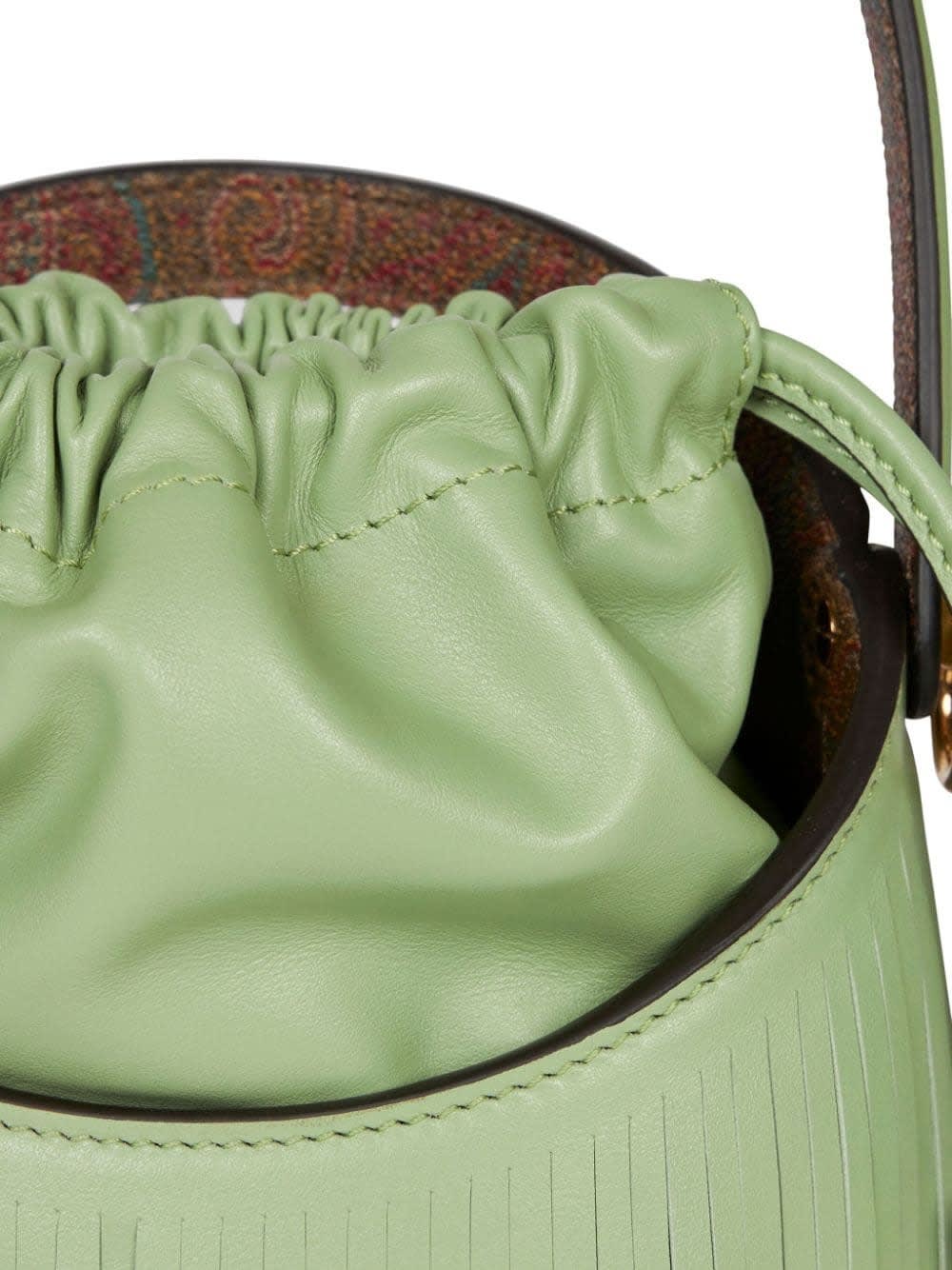 Shop Etro Green Saturno Mini Bag With Fringes