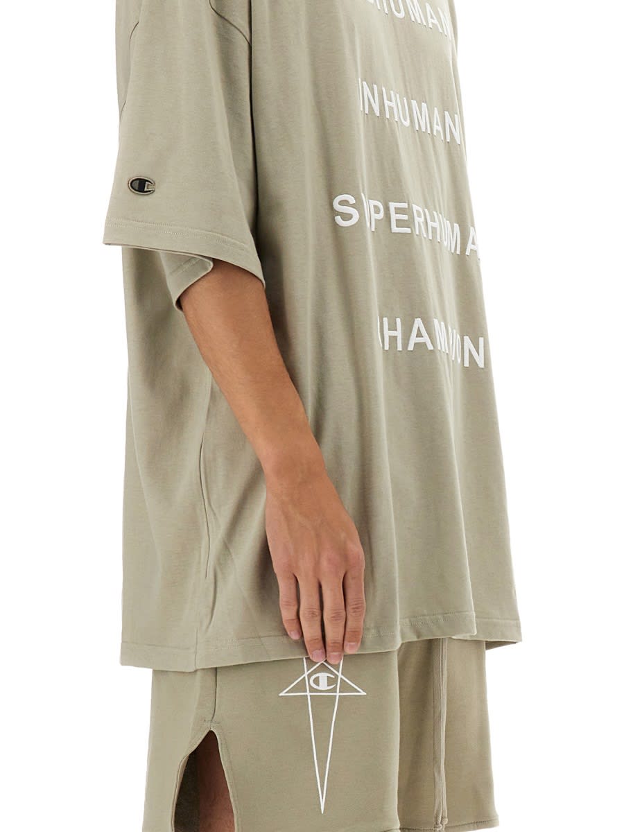 Rick Owens X Champion Text Printed Crewneck T-shirt In Neutral