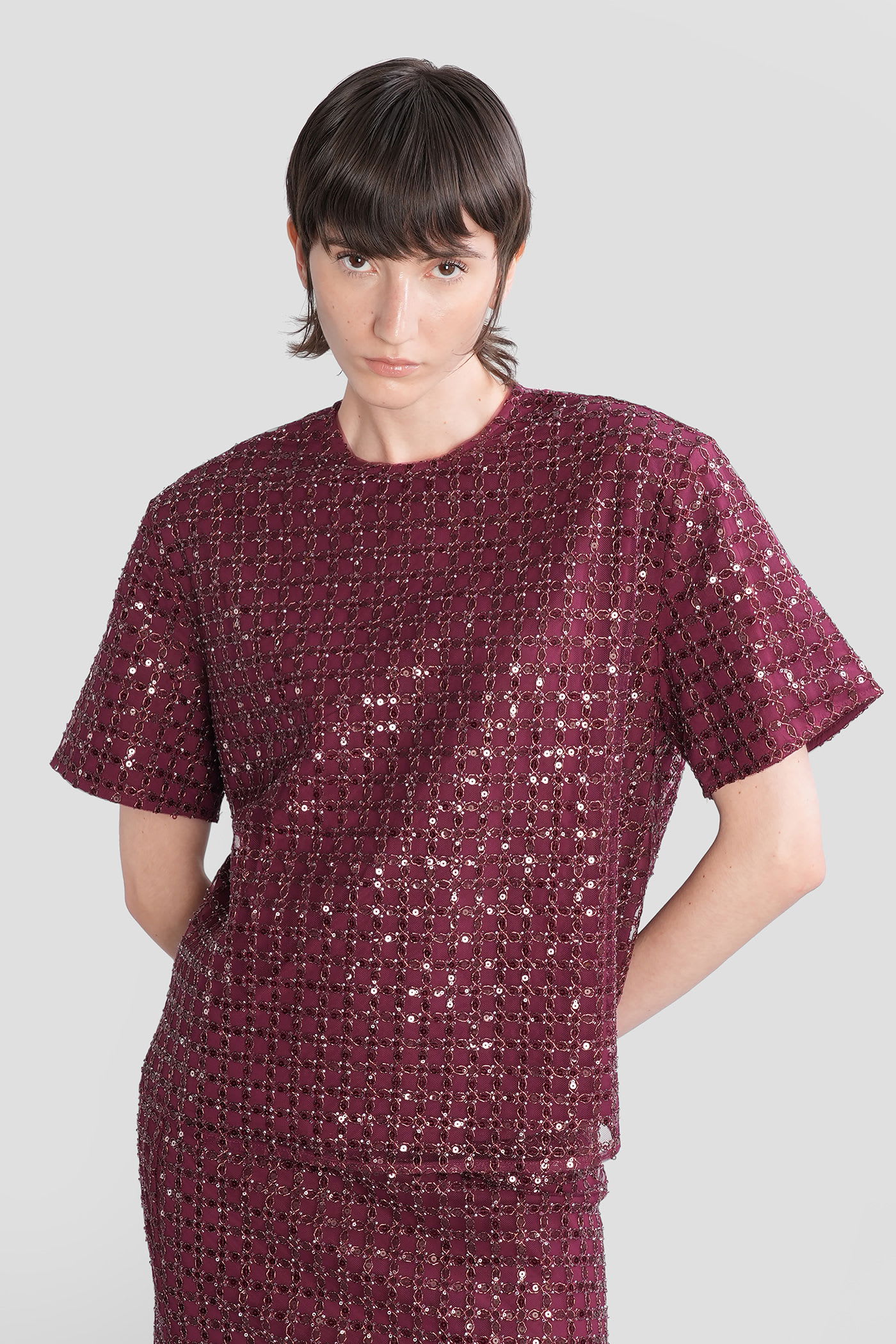 Rotate Birger Christensen T-shirt In Bordeaux Polyester In Red