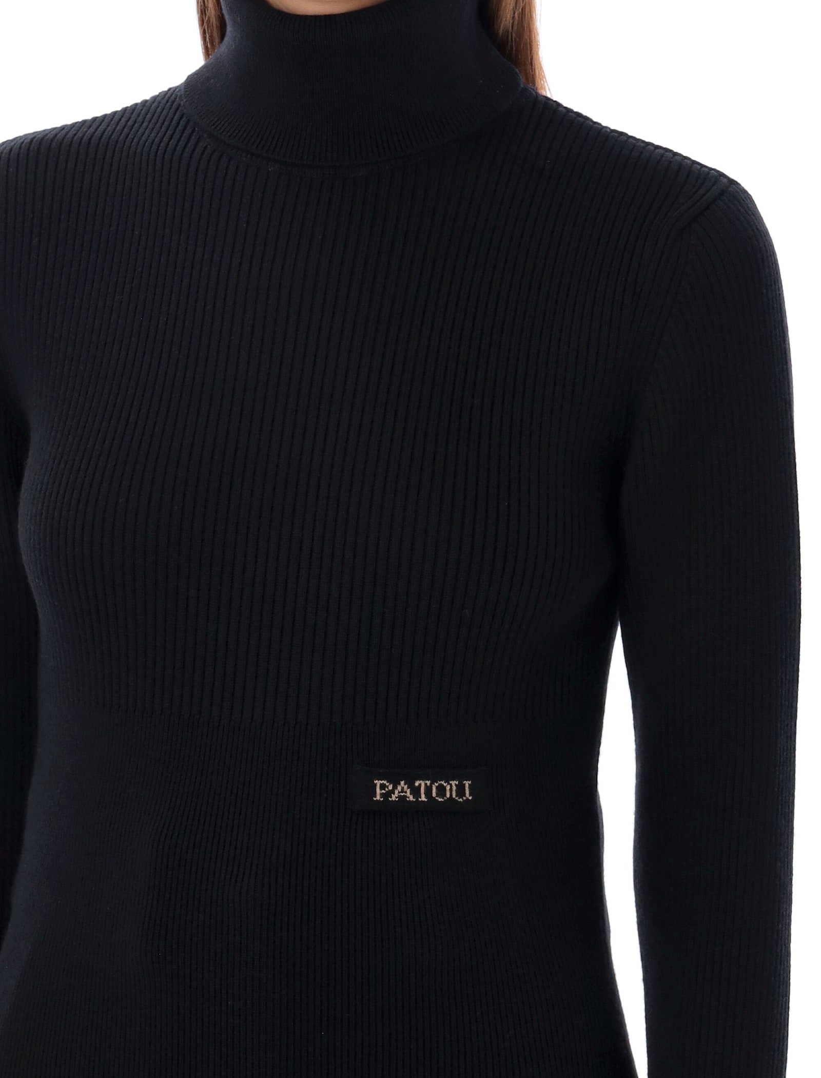 Shop Patou High Neck Knit Patch Logo In Black