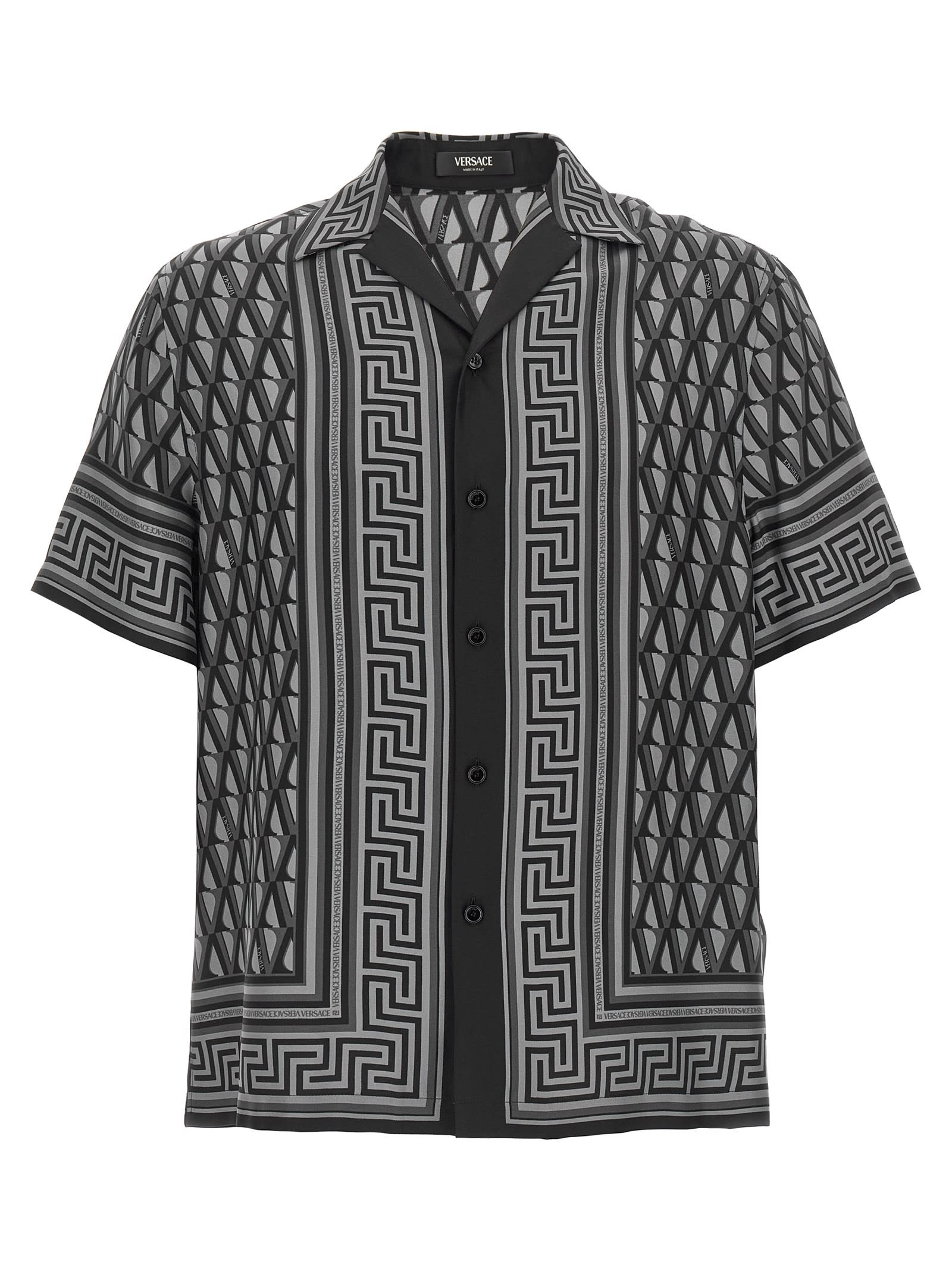 Versace Pattern-printed Short-sleeved Shirt In Gray