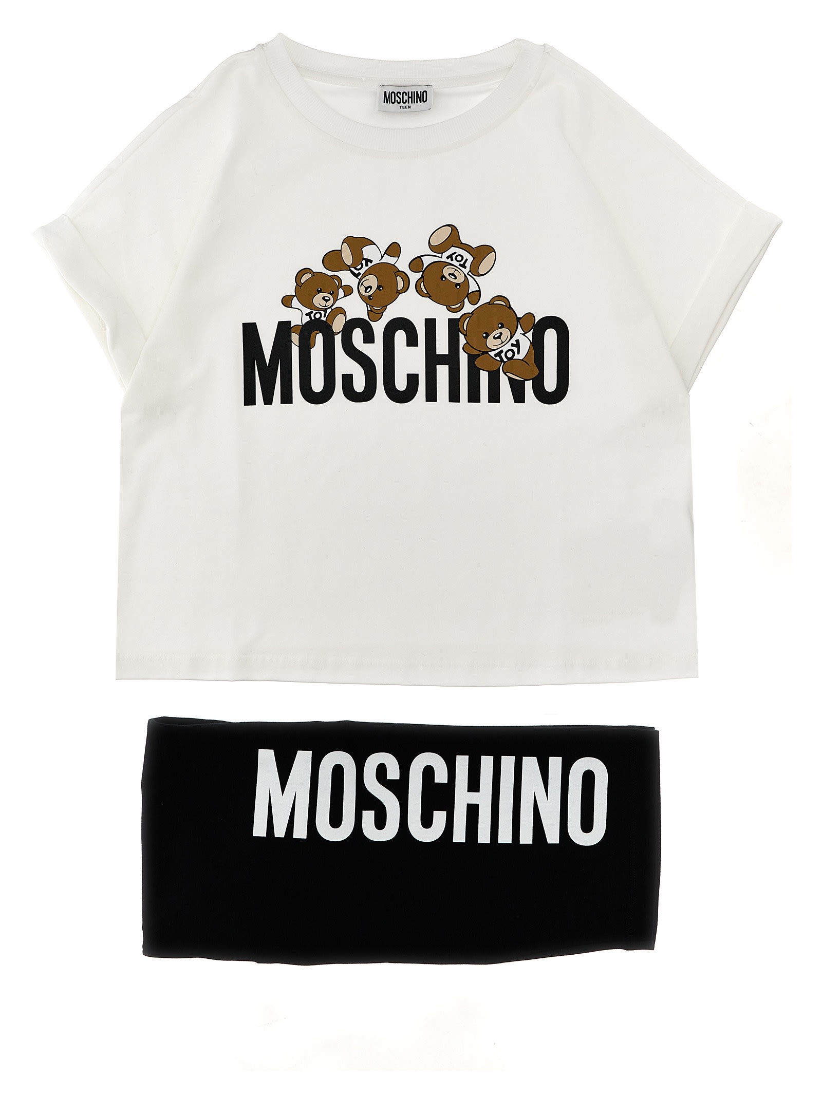 Moschino Kids' Logo Print T-shirt + Leggings Set In White/black