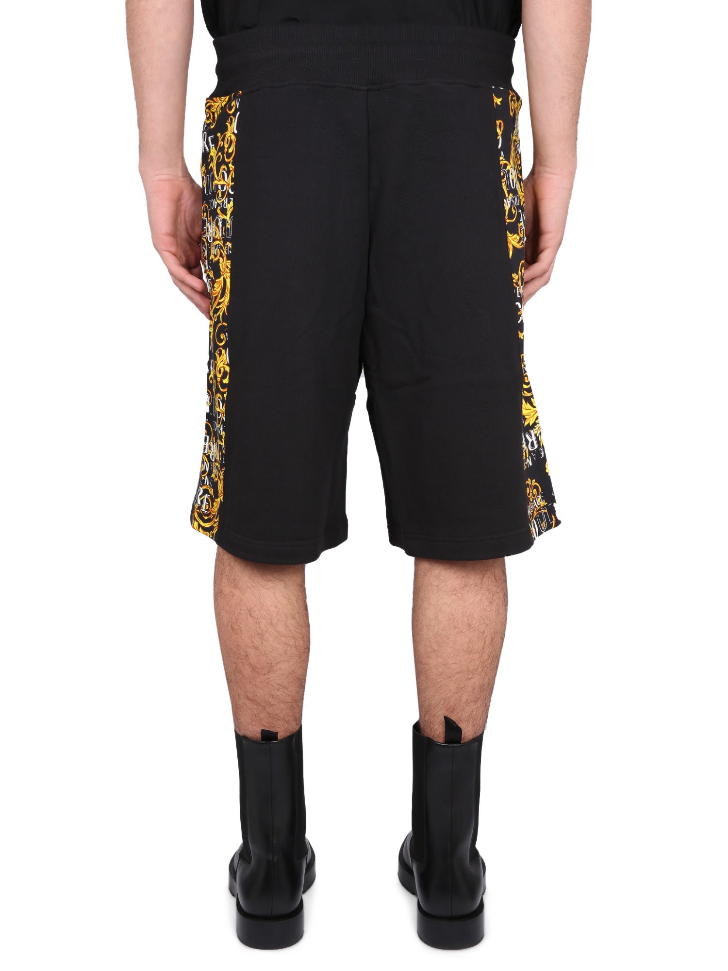 Shop Versace Jeans Couture Bermuda With Logo In Nero