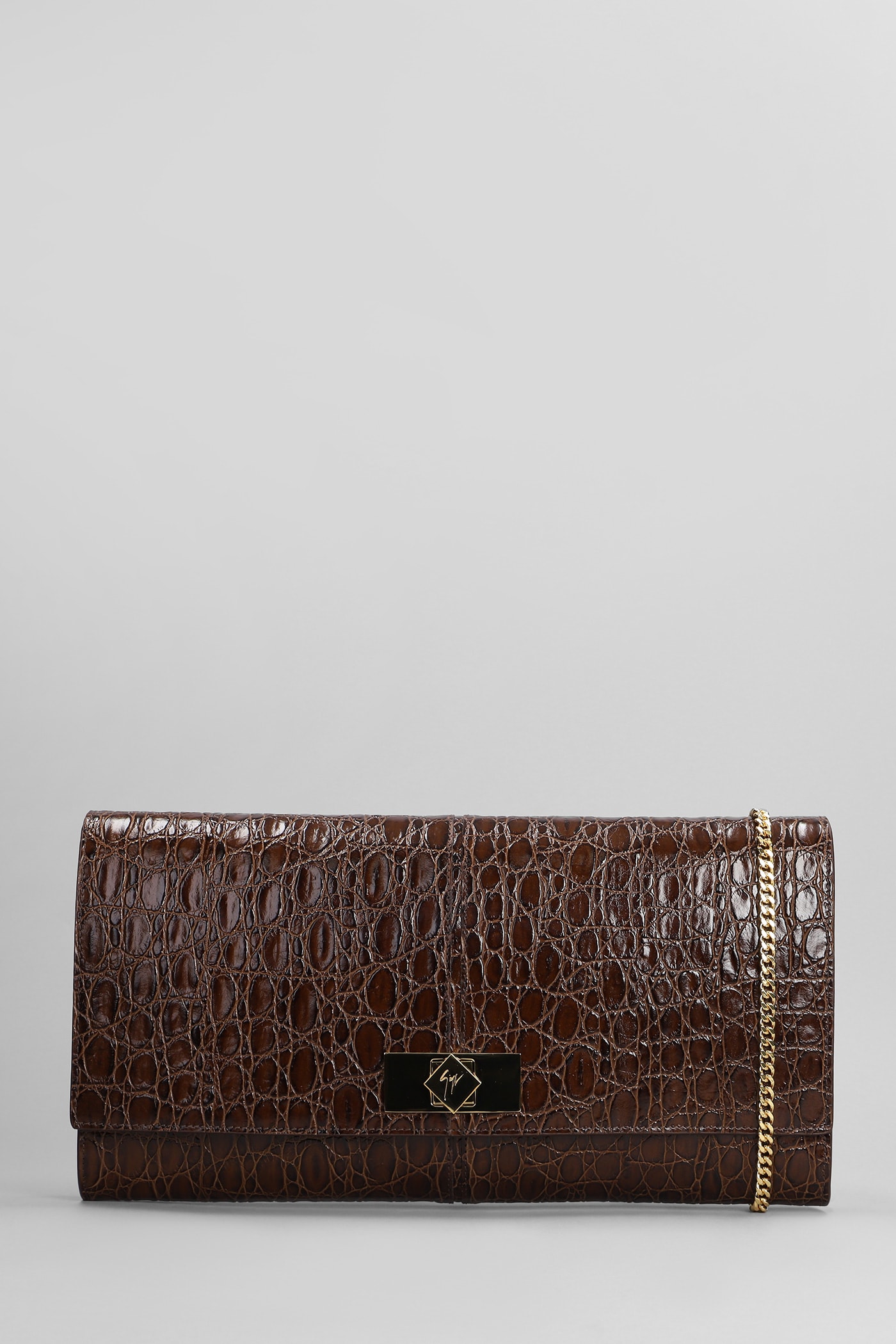 Shop Giuseppe Zanotti Montserrat Crocco Clutch In Brown Leather