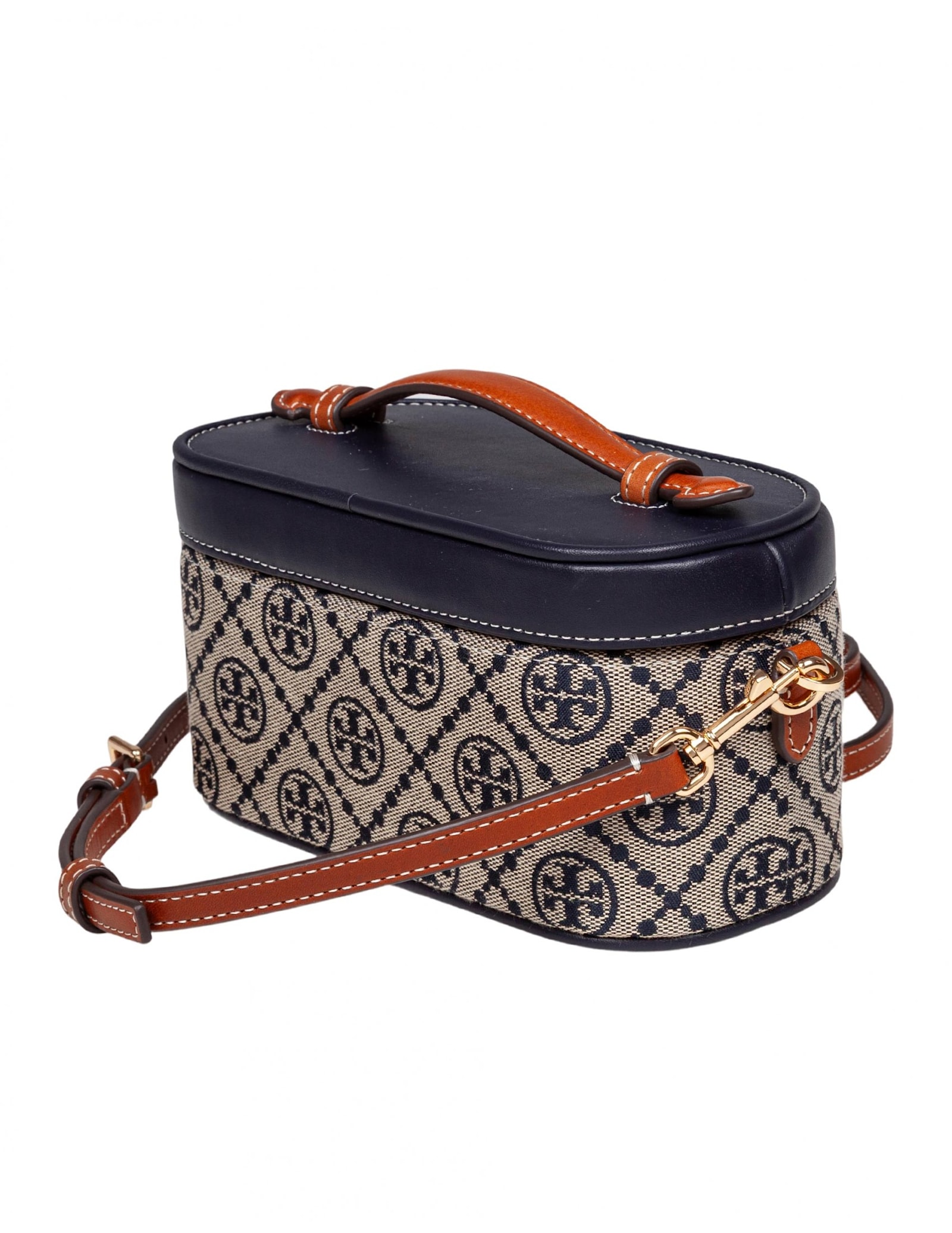 Tory Burch Leather And T Monogram Fabric Vanity Case In Blue