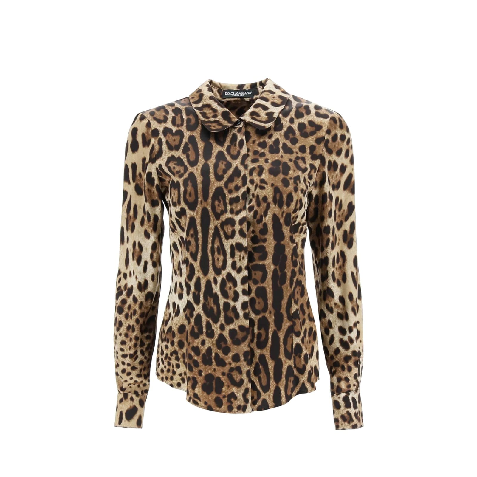 Leopard-print satin pajama shirt with belt in Multicolor for