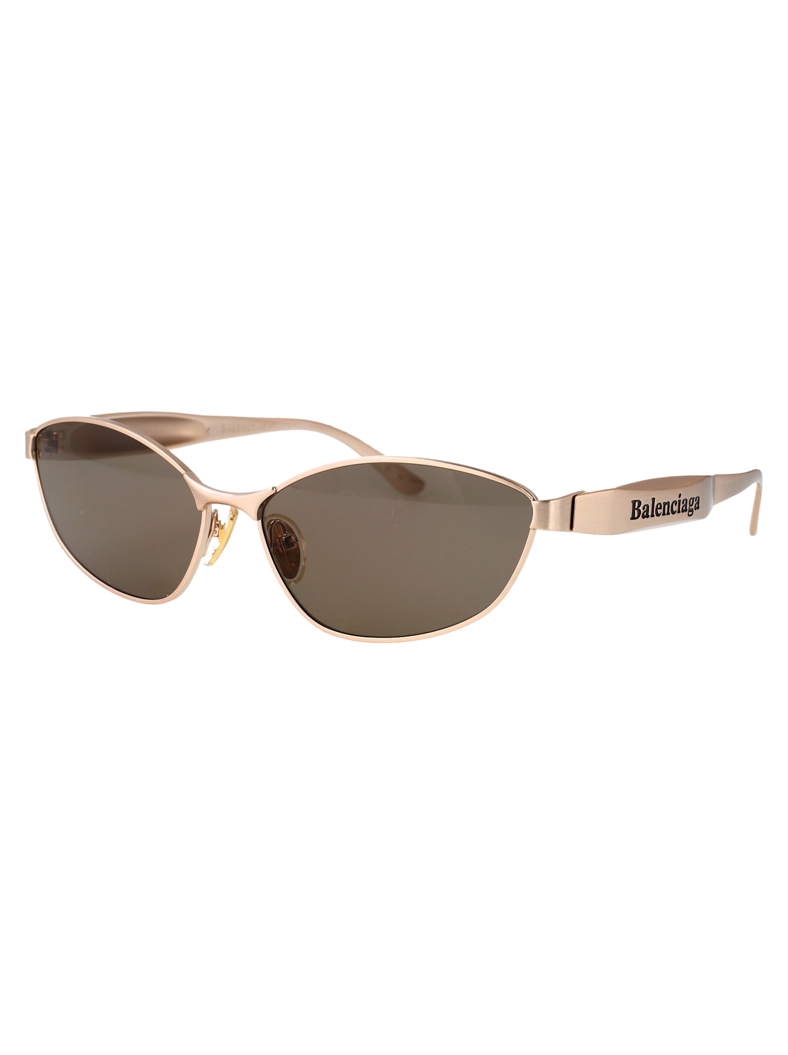 Balenciaga Gold Mercury Rectangular Metal Sunglasses In Gold-gold-brown