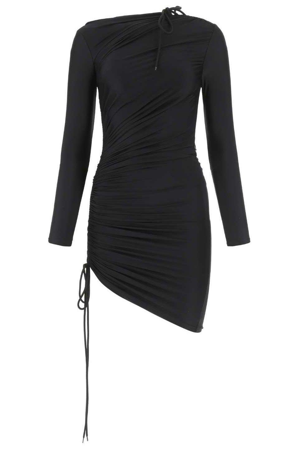 Shop Balenciaga Asymmetric Drawstring Dress In Black