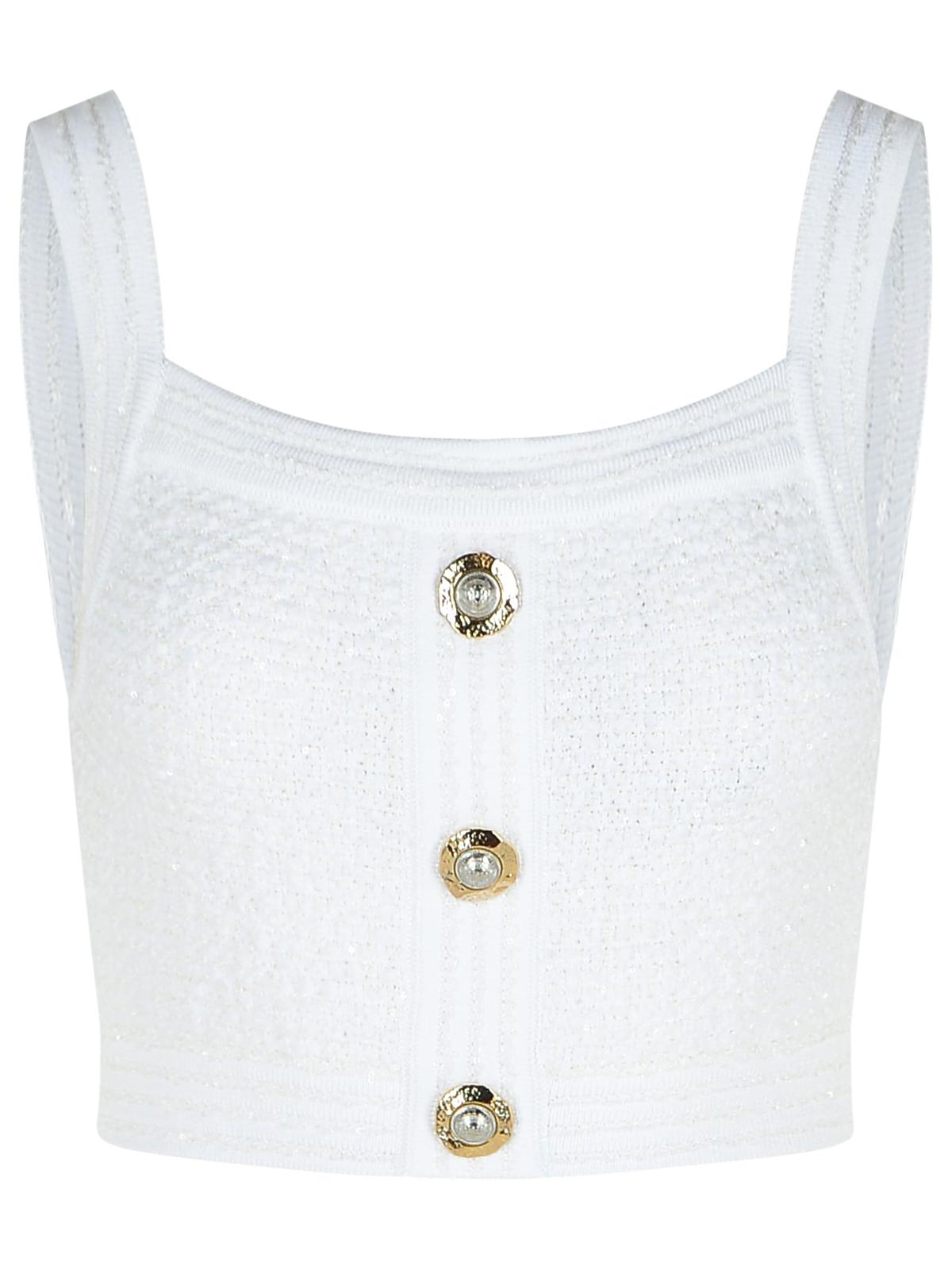 Balmain Cotton Blend Top Button Embellishments In White