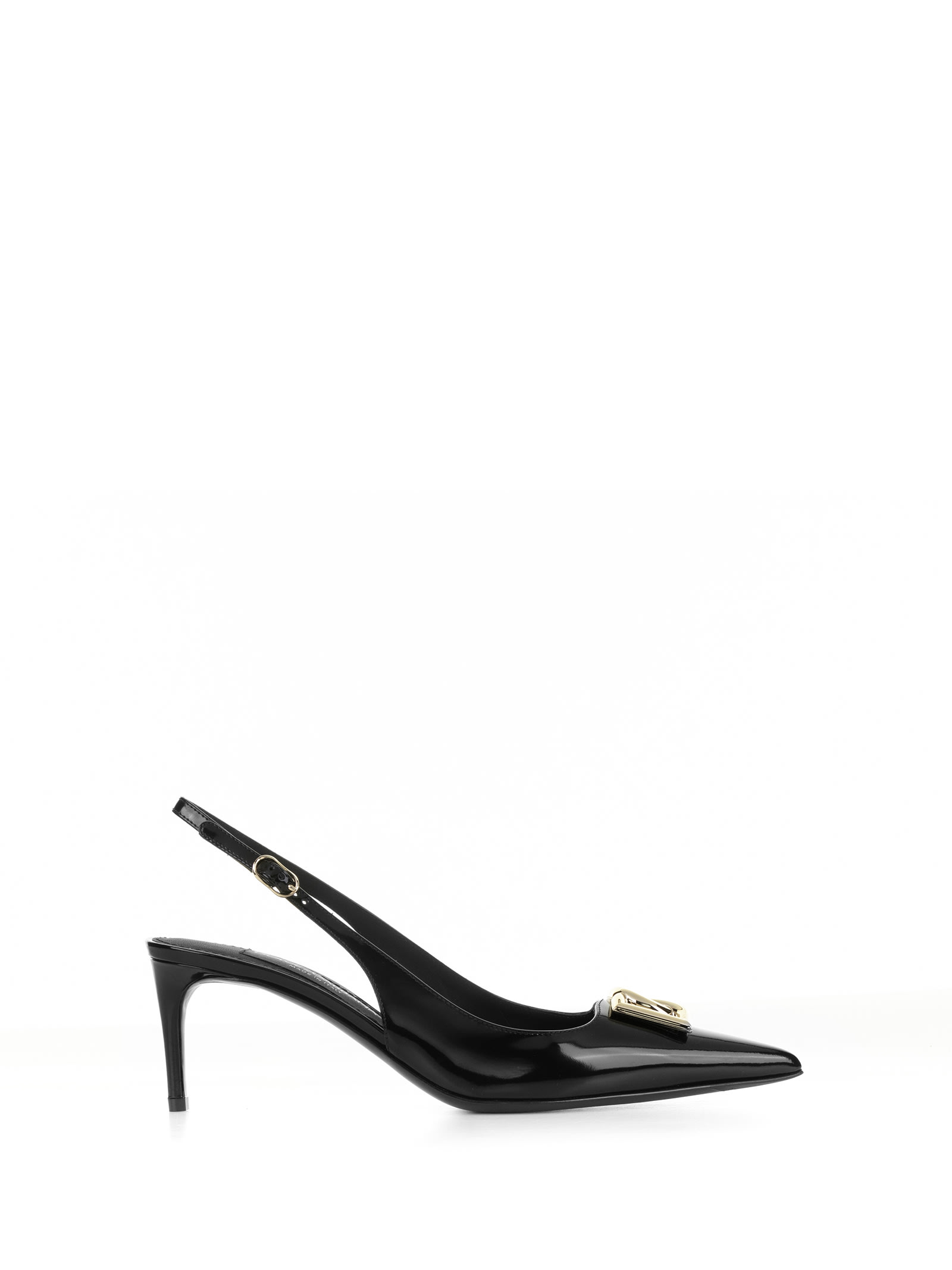 Dolce & Gabbana Leather Slingback Pumps With Logo In Nero