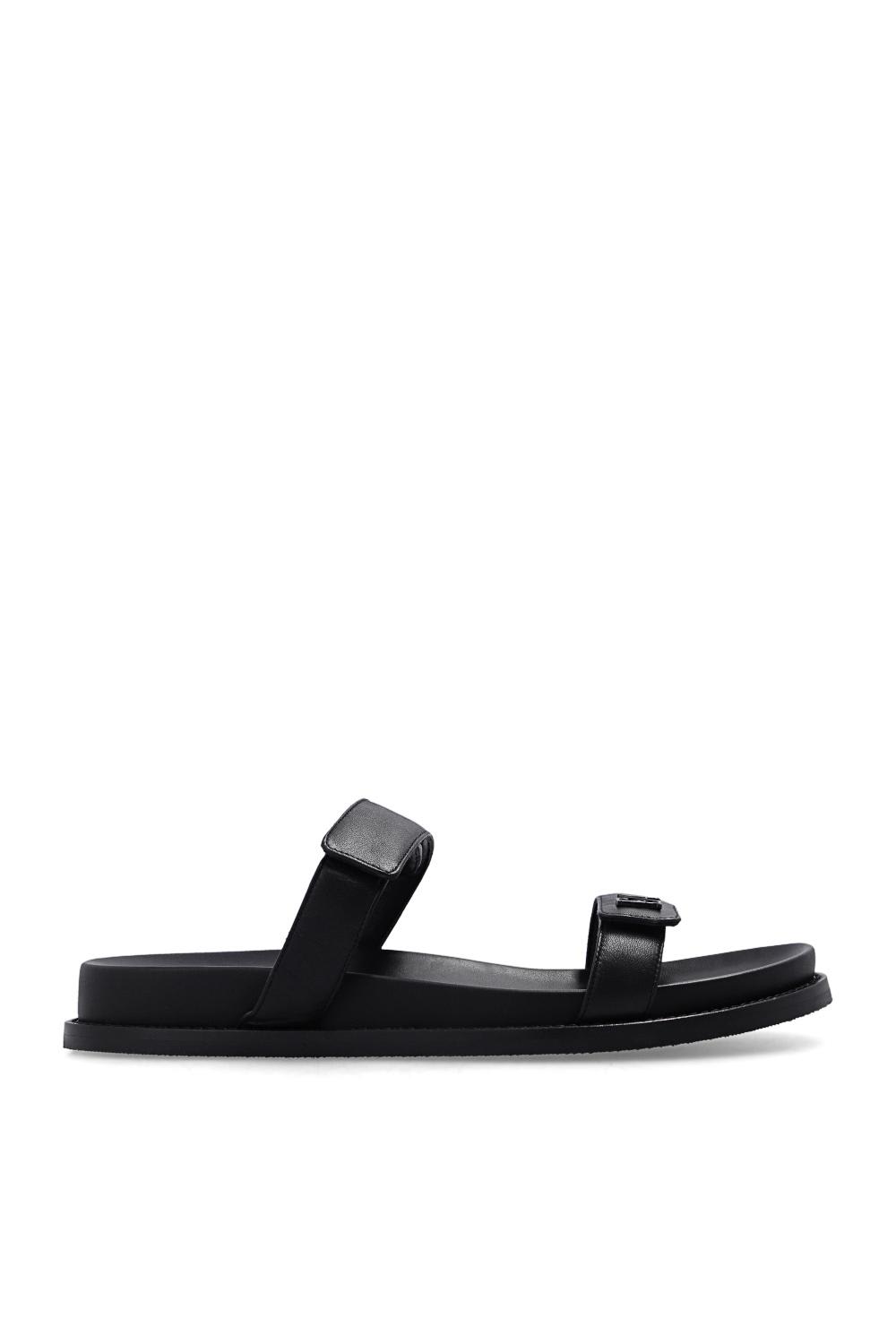 Emporio Armani Leather Slides With Logo In Black