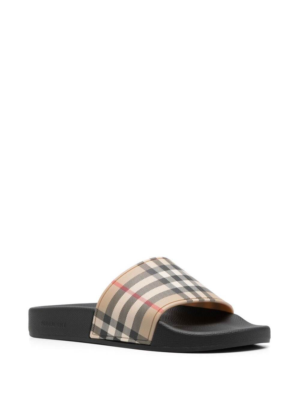 Shop Burberry Vintage Check Pattern Pool Slides In Beige