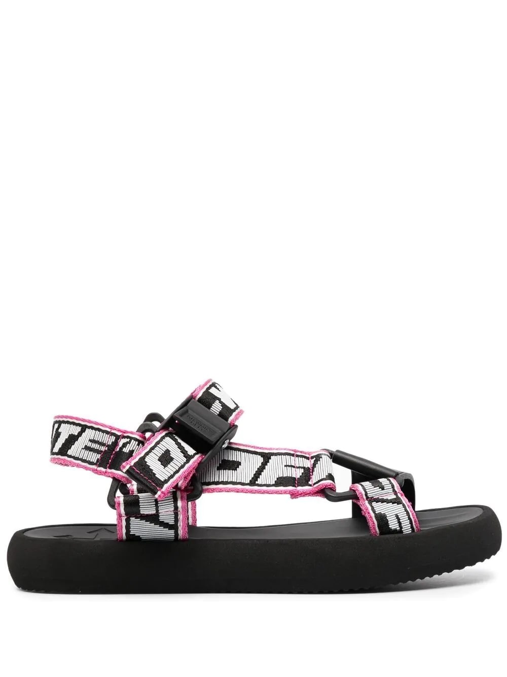 Off-White Woman Rubber Sandal With Black And Pink Logoed Nylon Tapes