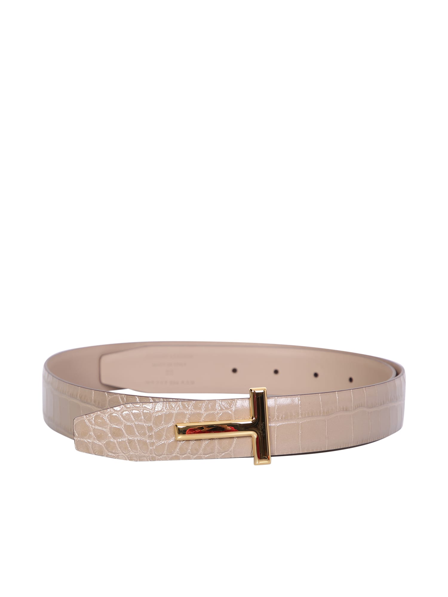 Tom Ford Crocodile-embossed Shiny Leather Belt In Beige