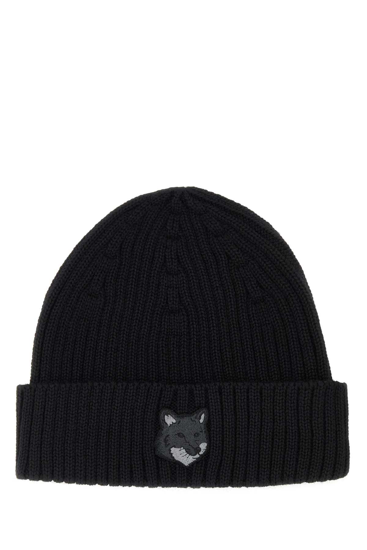 Maison Kitsuné Black Wool Beanie Hat