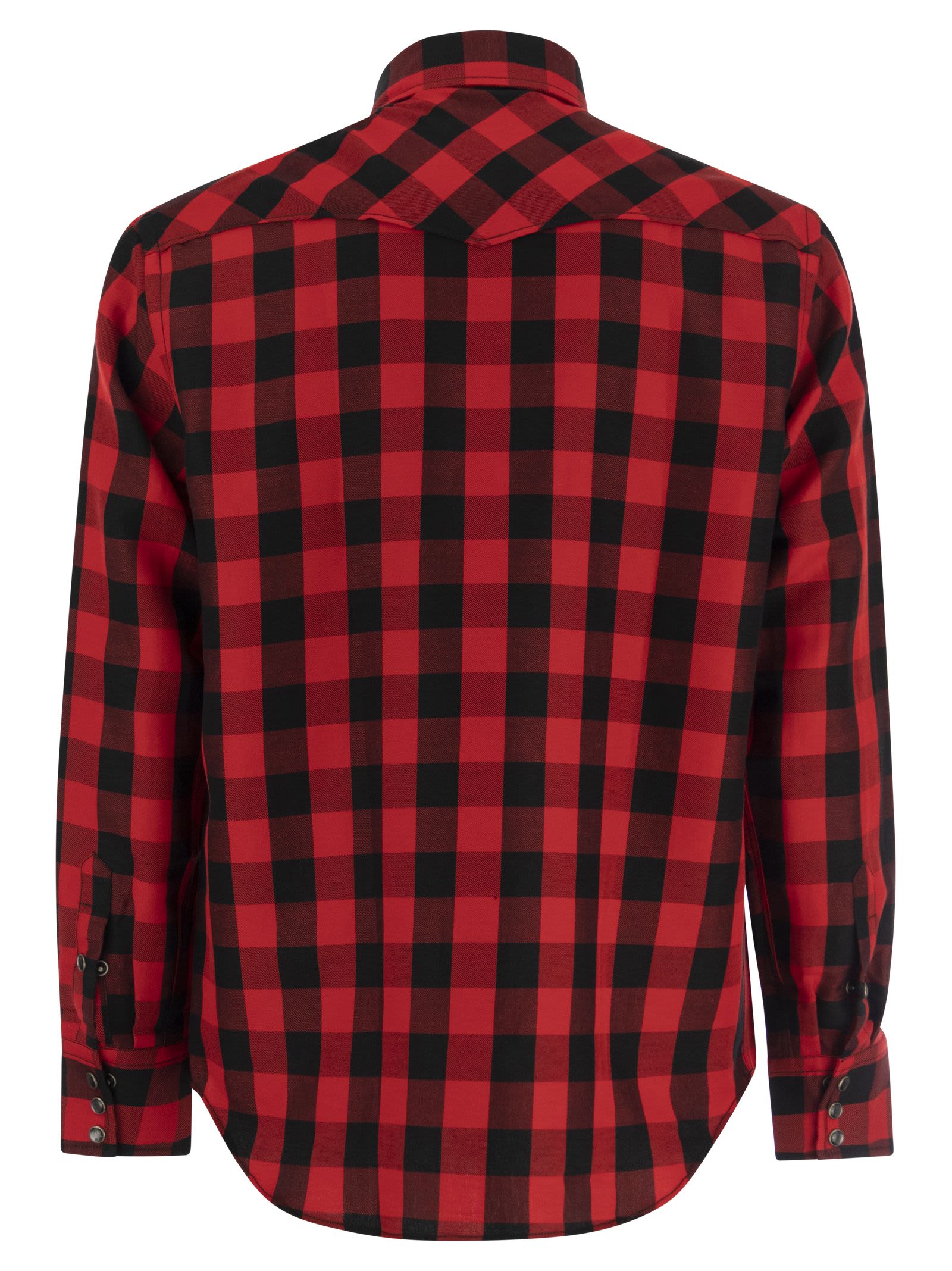 Shop Pt01 Checked Shirt In Cotton And Linen Blend In Red/black
