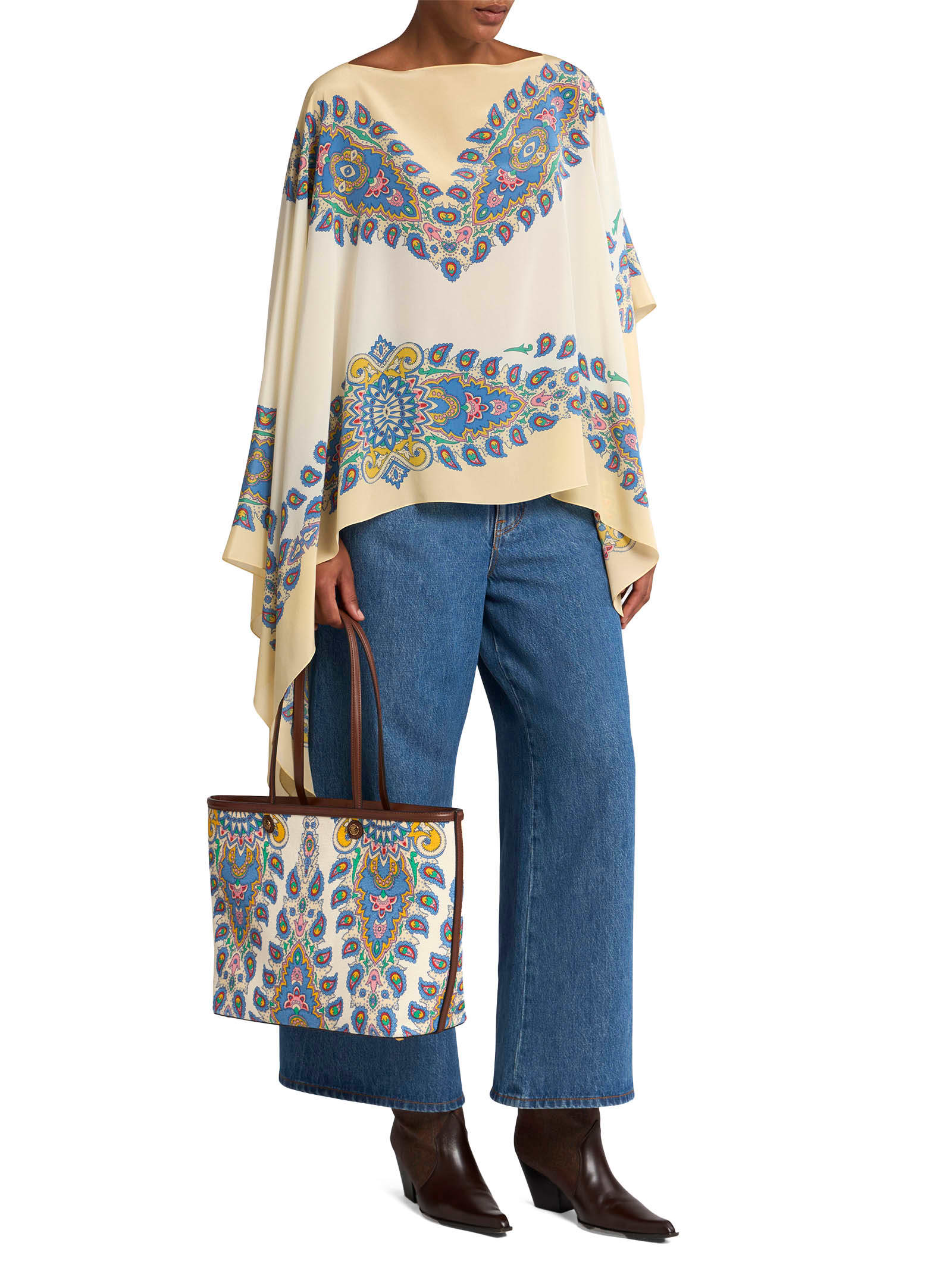 Etro Paisley-print Silk Asymmetric Poncho In White